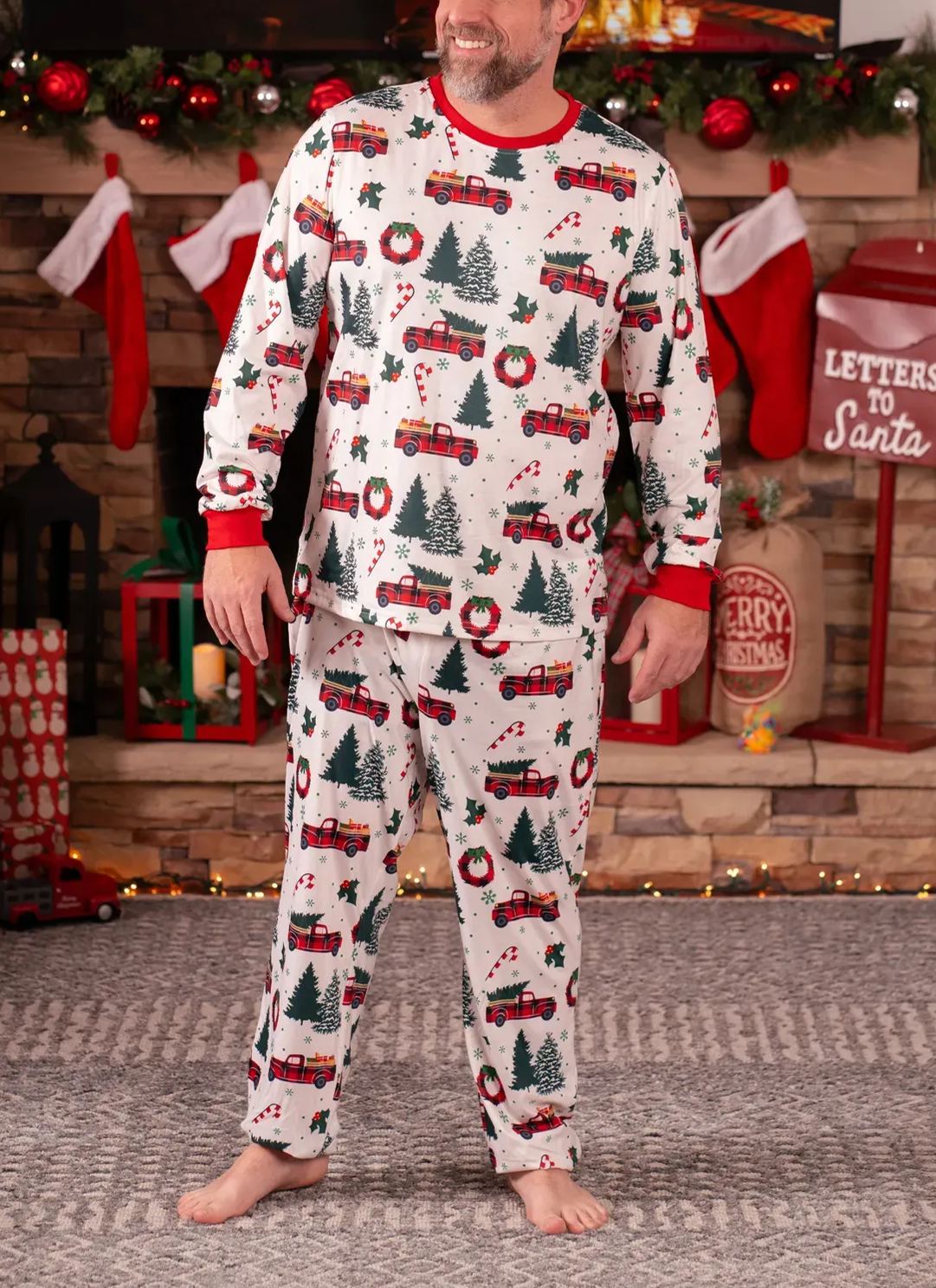 🎄Family Christmas Pajamas Tree & Car Print White Long-sleeve Pajamas Sets