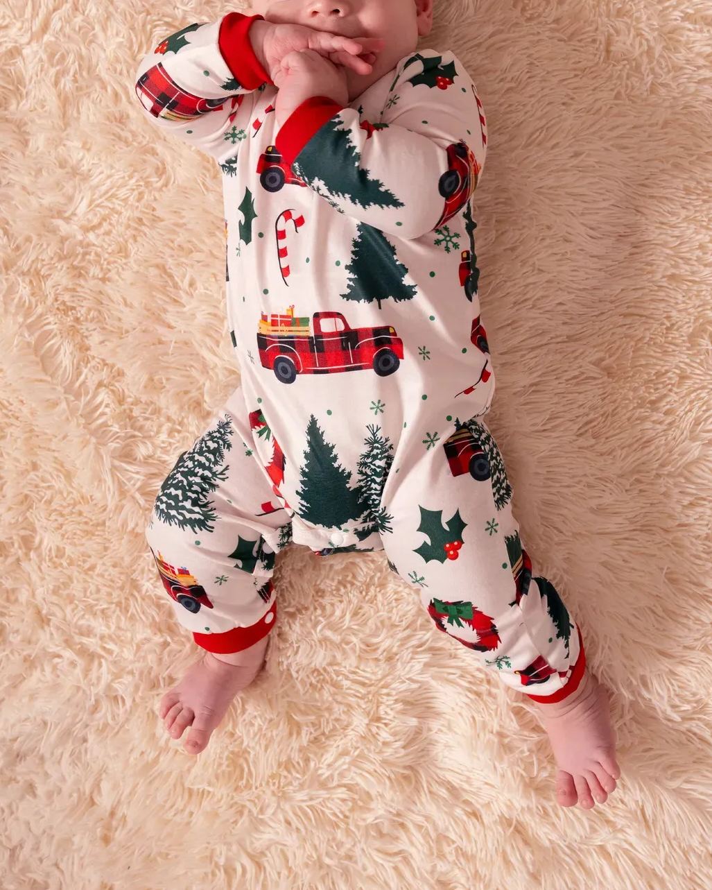 🎄Family Christmas Pajamas Tree & Car Print White Long-sleeve Pajamas Sets