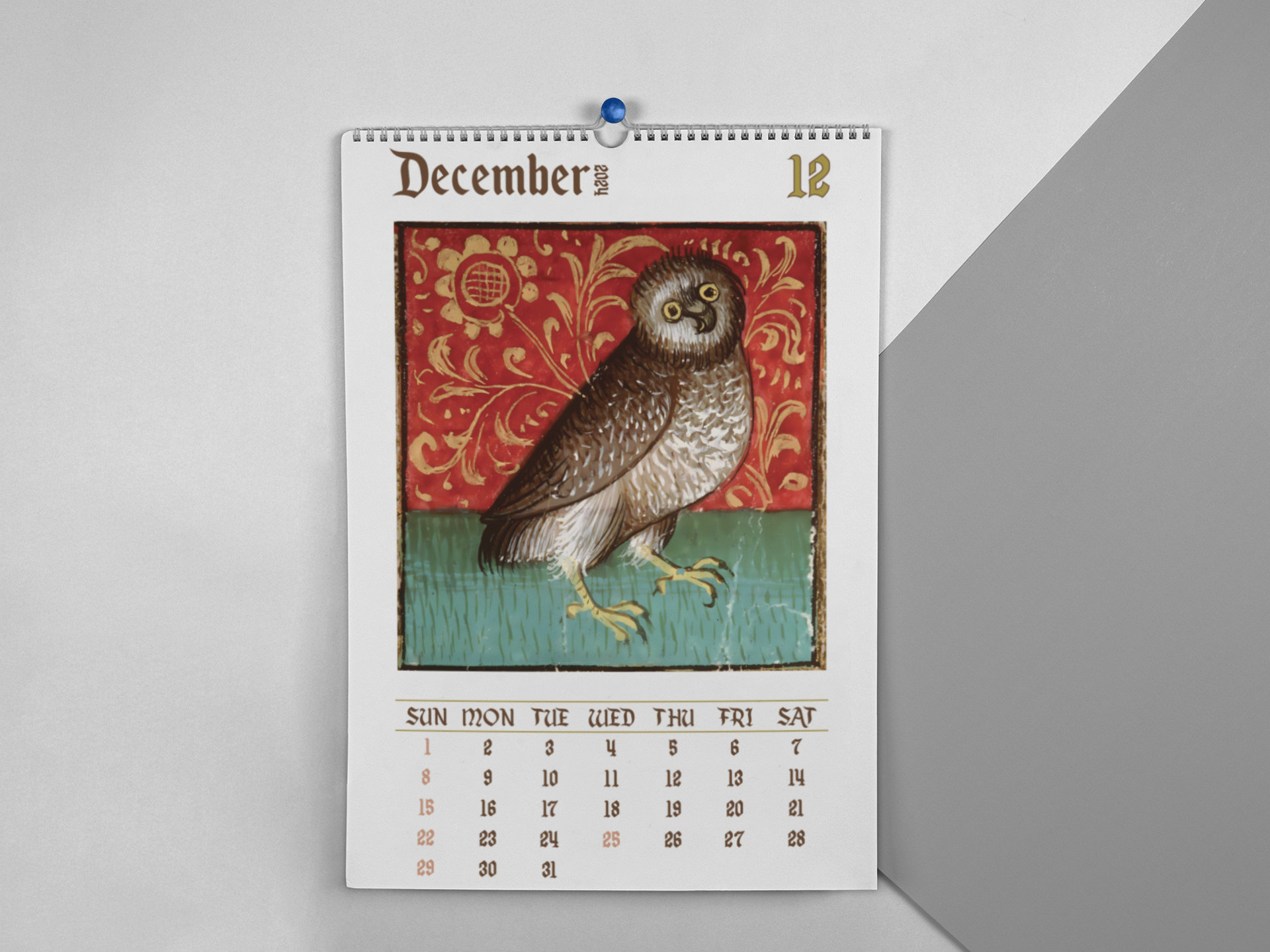 Funny Medieval Owl Paintings Calendar 2024