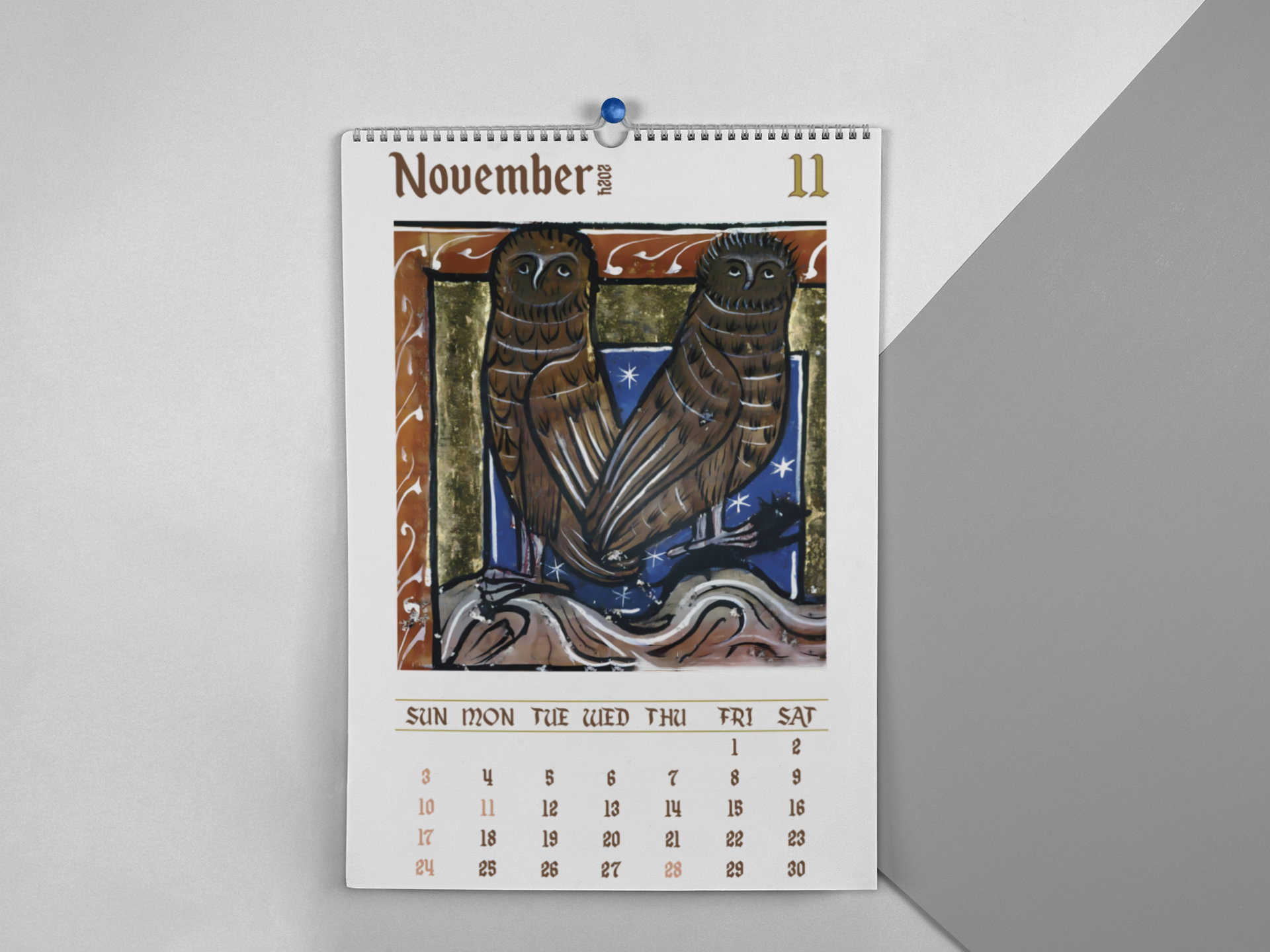 Funny Medieval Owl Paintings Calendar 2024