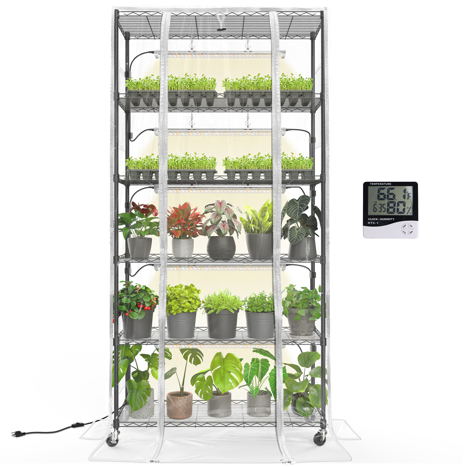 Bstrip 71" Indoor Greenhouse Cabinet with 5x24W T8 Grow Lights, Full Spectrum Plant Shelf with EVA Cover & Wheels for Large Plants