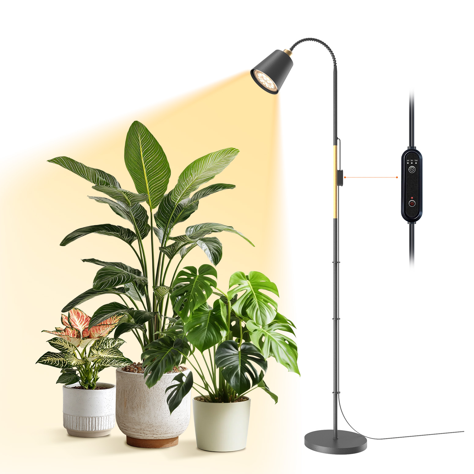 Bstrip Floor Grow Light for Indoor Plants, 65" Tall Standing Plant Light with Flexible Gooseneck, 18W Full Spectrum LED Grow Lamp with Smart Timer, Optical Lens Design for Home Gardening