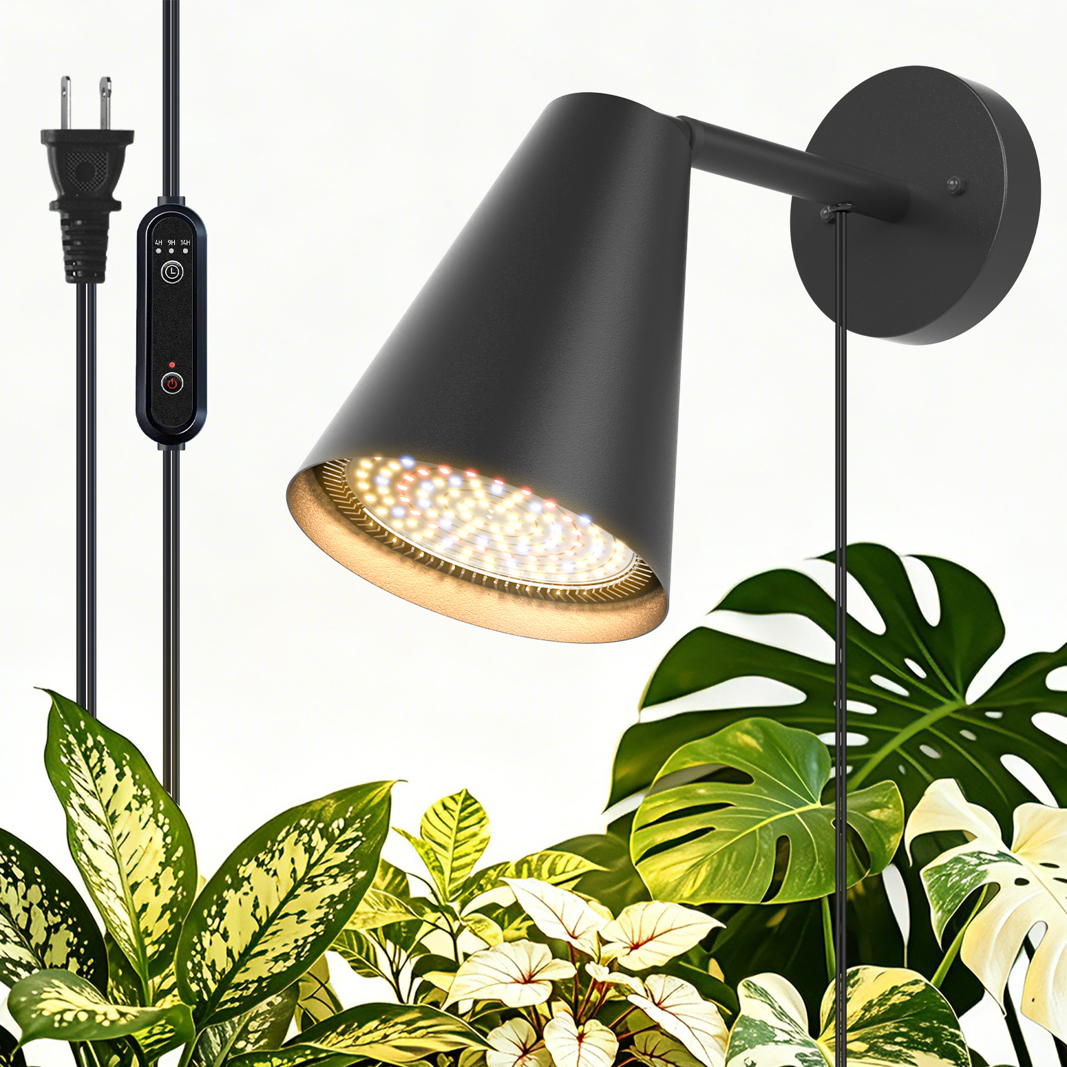 Bstrip W31 Wall Mounted Grow Light, 25W Full Spectrum LED Plant Light with Timer, 350° Adjustable Head & 180° Tilt, Decorative Black Metal Shade Hanging Grow Lamp for Indoor Plants, Flowers & Bonsai