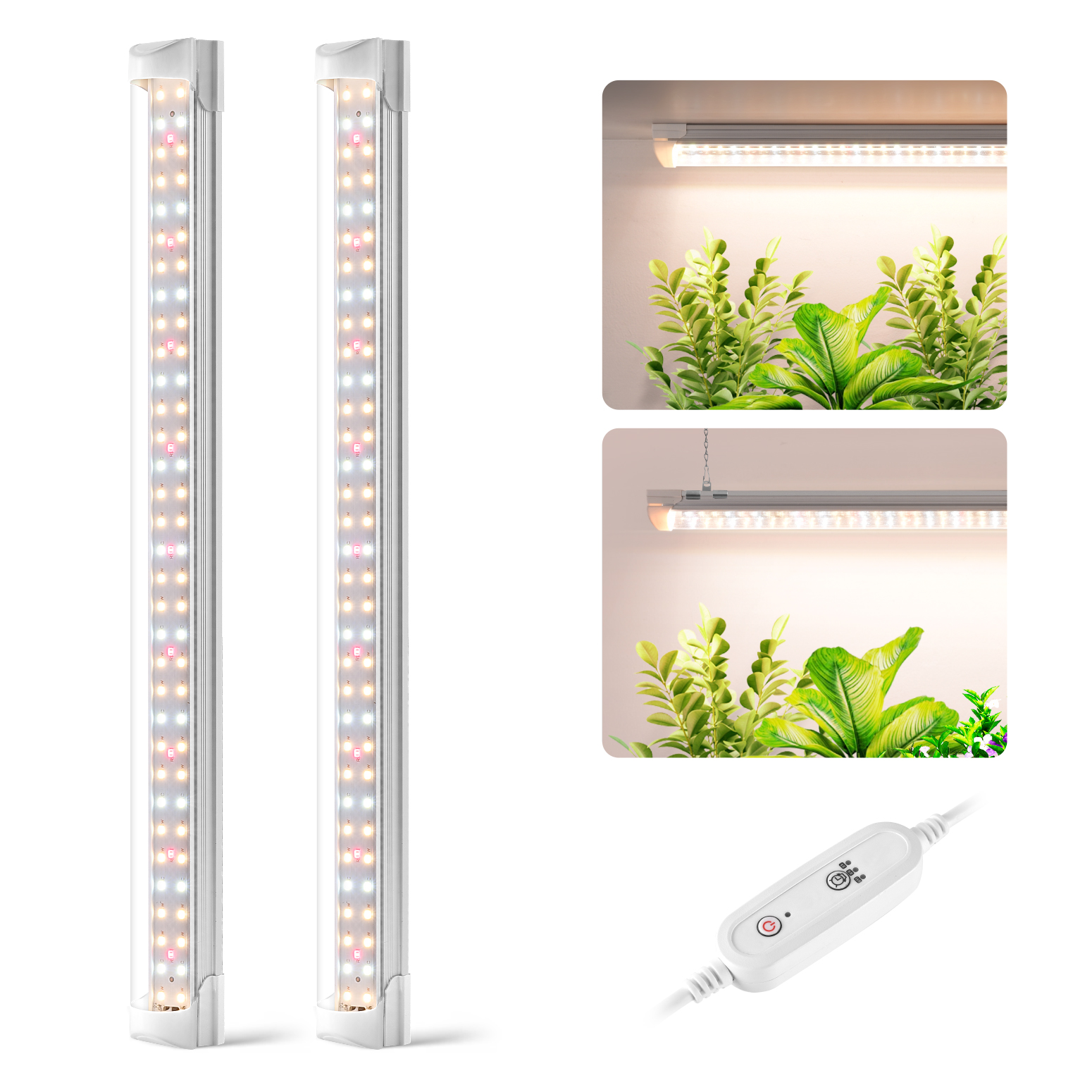 Bstrip T8 Grow Light 1.4FT, 18W Full Spectrum LED Plant Light with 660nm Red LEDs & Timer, High PPFD 314 μmol/m²/s Grow Lamp for Indoor Plants, Seed Starting, Greenhouse, 2-Pack