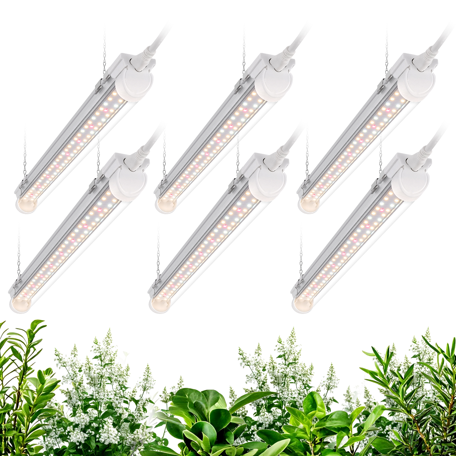 Bstrip T8 Grow Light 1.4FT, 18W Full Spectrum LED Plant Light with 660nm Red LEDs, Linkable Design up to 6 Lights, High PPFD 314 μmol/m²/s for Indoor Plants, Seed Starting, Greenhouse, 6-Pack