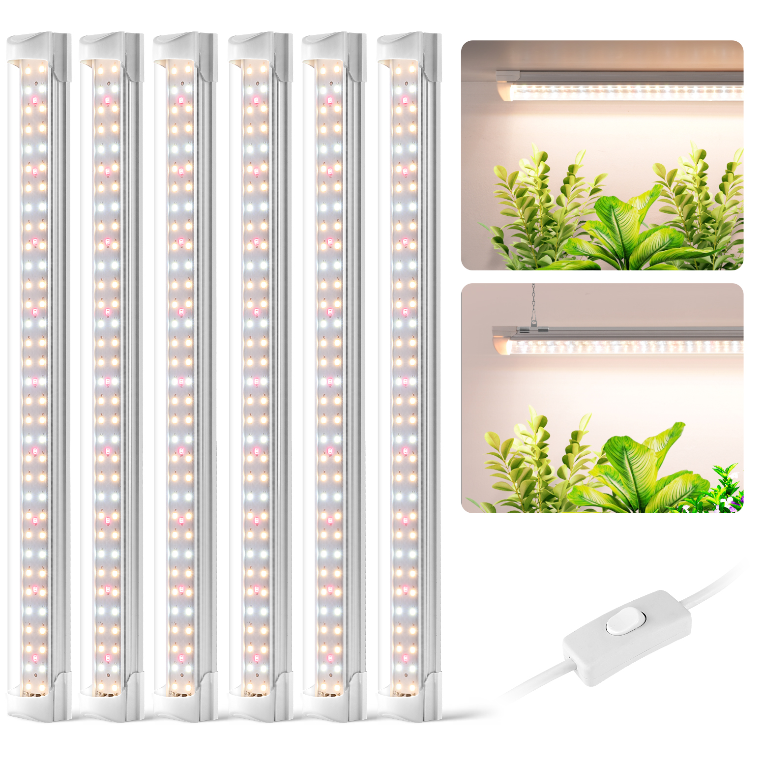Bstrip T8 Grow Light 1.4FT, 18W Full Spectrum LED Plant Light with 660nm Red LEDs, Linkable Design up to 6 Lights, High PPFD 314 μmol/m²/s for Indoor Plants, Seed Starting, Greenhouse, 6-Pack