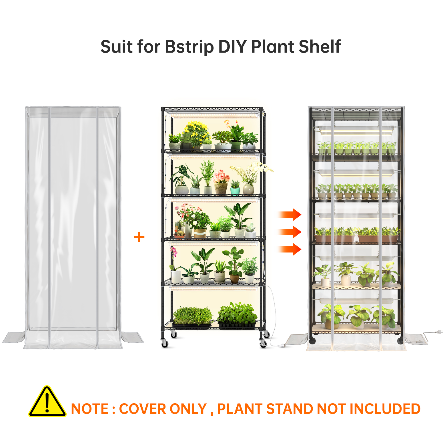 30.7"x14.5"x79.5" (78×37×202cm) Greenhouse Cover – Fits 29.5"x13.8"x71" (75×35×180cm) Plant Shelf with Grow Light – Bstrip