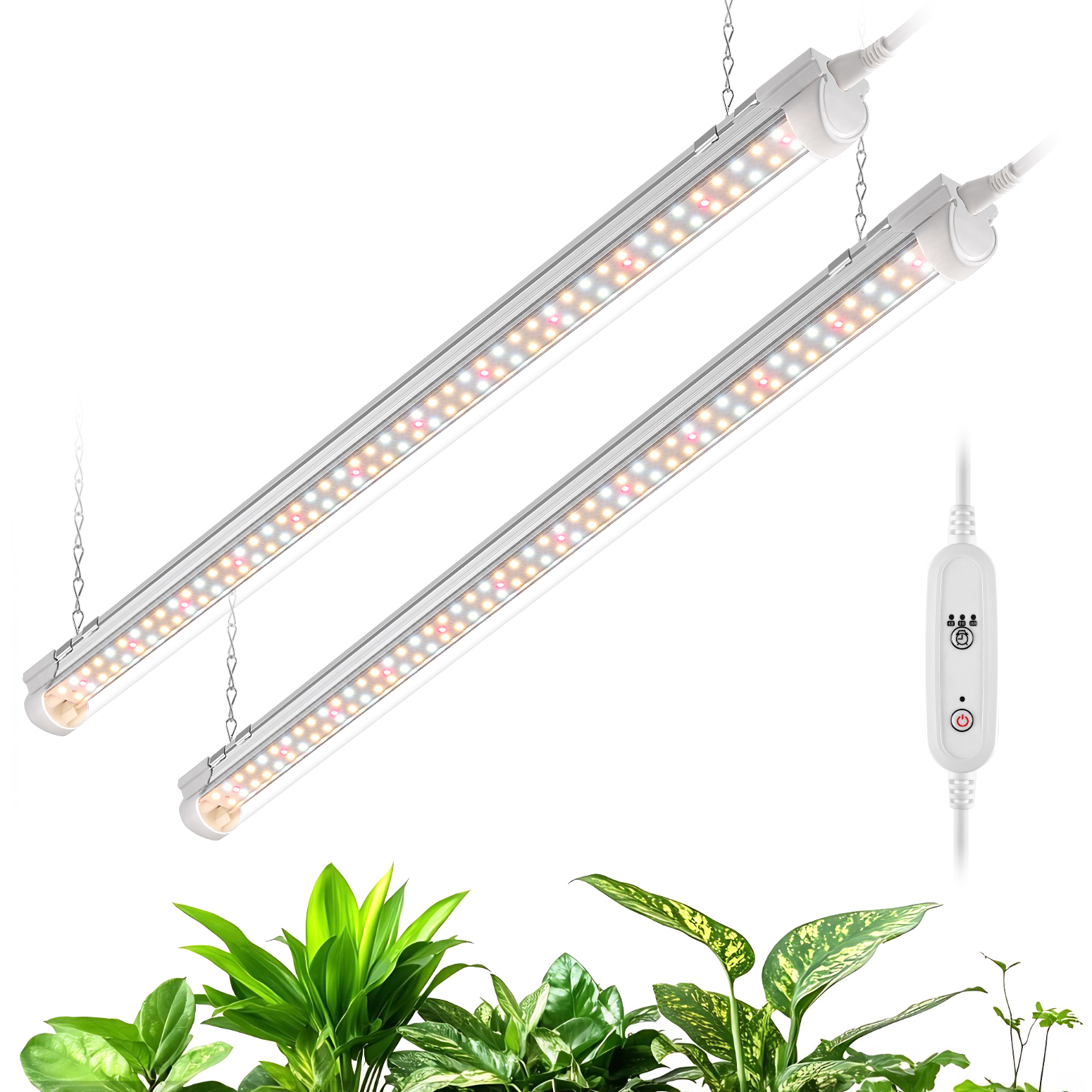 Bstrip T8 Grow Light 2FT, 24W Full Spectrum LED Plant Light with 660nm Red LEDs & Timer, High PPFD 343.7 μmol/m²/s Grow Lamp for Indoor Plants, Seed Starting, Greenhouse, 2-Pack