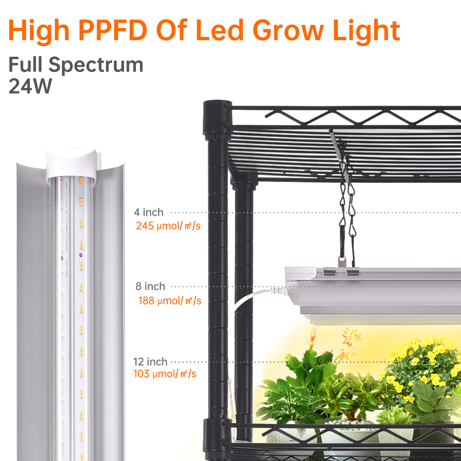 Bstrip DIY Plant Shelf with Grow Lights and Greenhouse Cover, 70.9 Inch Adjustable Plant Stand with 8-Pack Full Spectrum LED Grow Lights, Mobile Indoor Gardening System with EVA Cover for Seed Starting, Tropical Plants