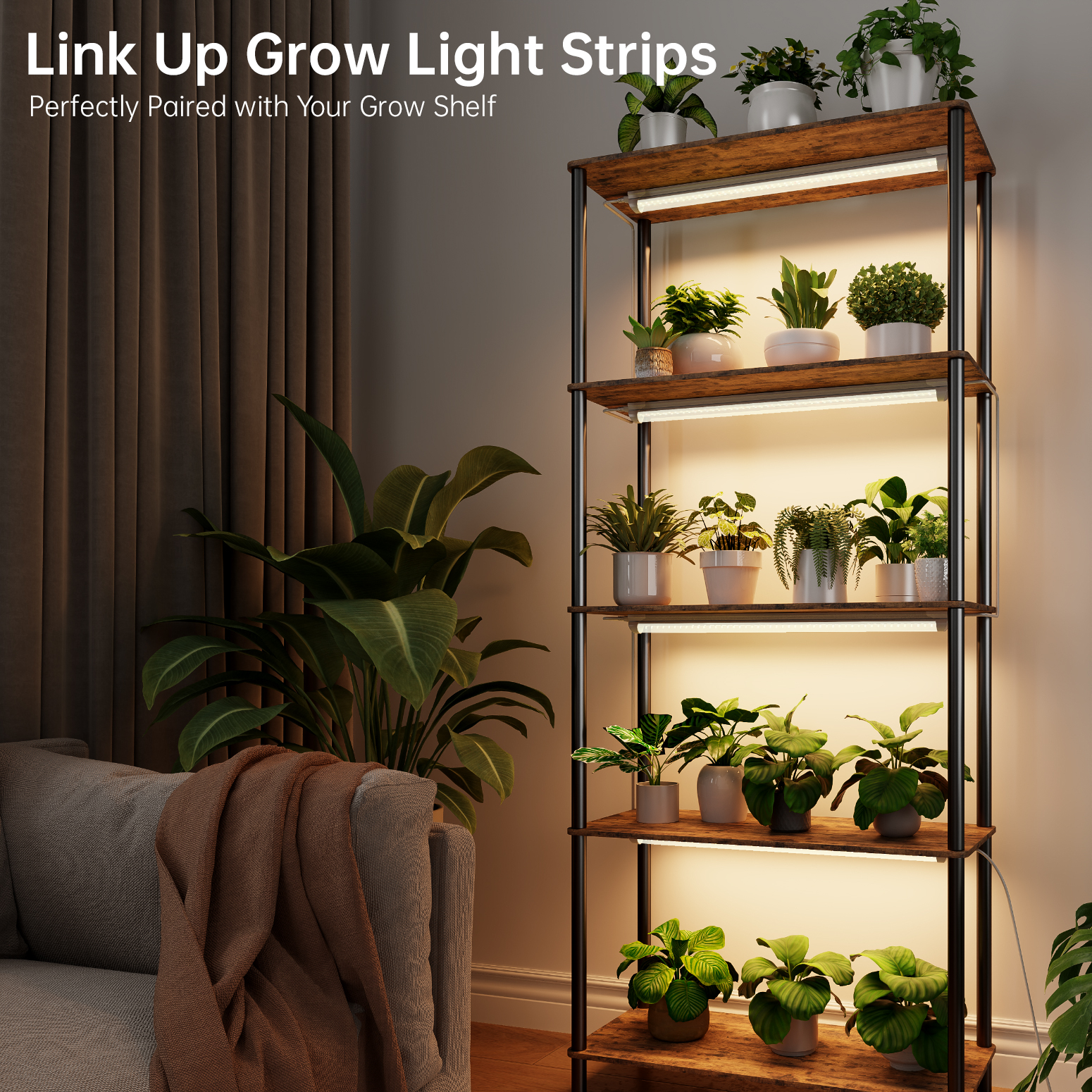 Bstrip T8 Grow Light 2FT, 24W Full Spectrum LED Plant Light with 660nm Red LEDs, Linkable Design up to 4 Lights, High PPFD 343.7μmol/m²/s for Indoor Plants, Greenhouse, Seed Starting, 6-Pack