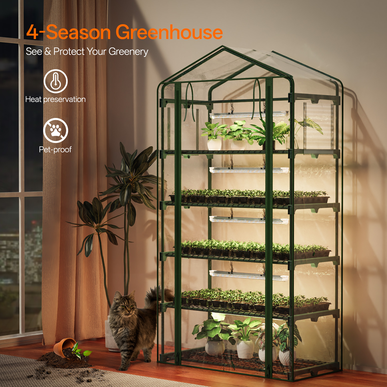 Bstrip 74.8" 5-Tier Indoor Greenhouse with Grow Lights, Large Grow Tent with Timer, PVC Cover and Ventilation System