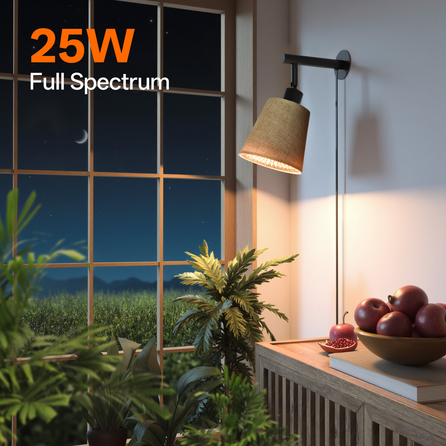 Bstrip 25W Hanging Grow Light for Indoor Plants, Full Spectrum Plant Light with 4/9/14H Timer, 3000K Decorative LED with Linen Shade, 9.8FT Cord, Wall/Ceiling Mount for Tall Plants, Flowers, Potted Trees