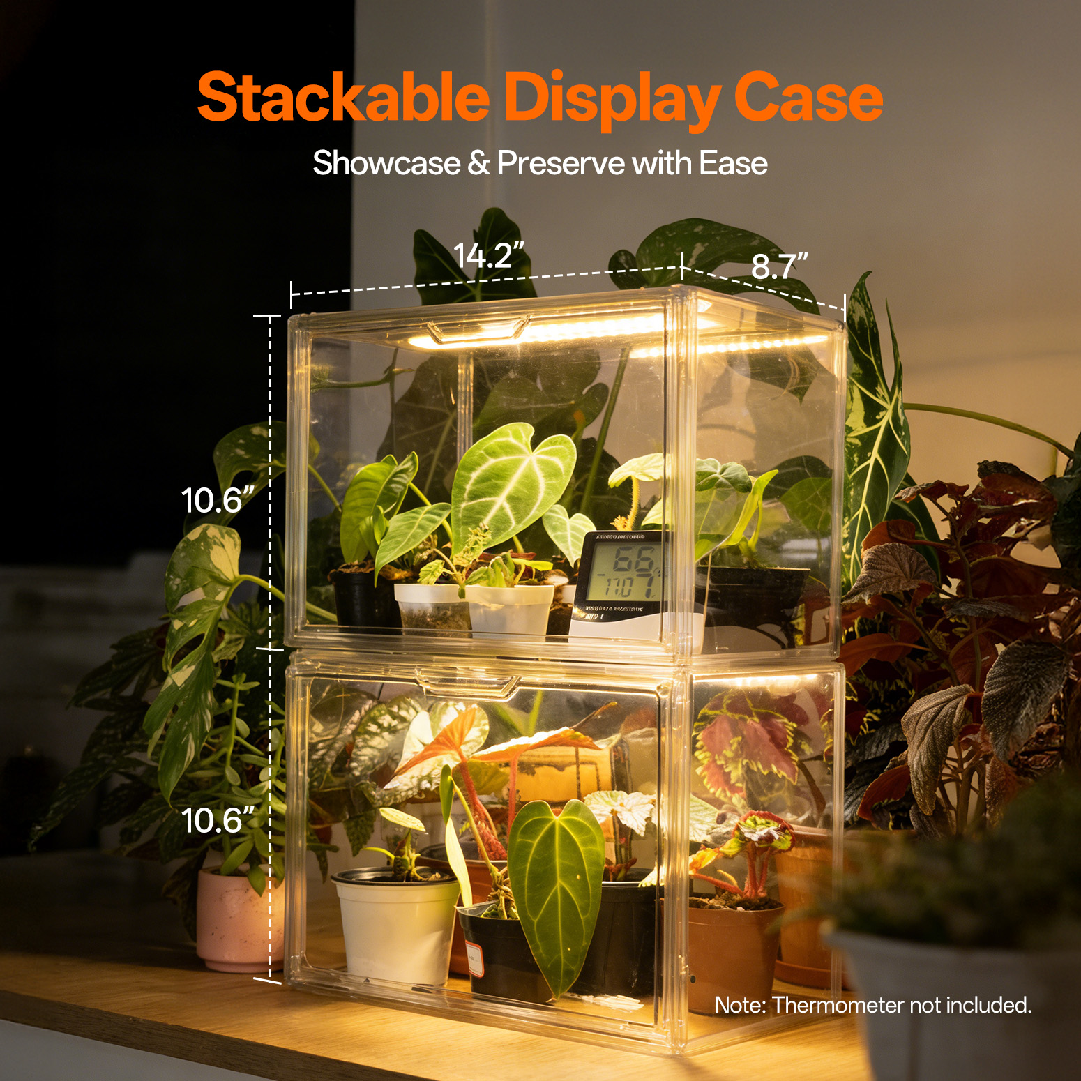 Bstrip Stackable Mini Greenhouse with Grow Light, Magnetic Humidity Control Display Case with LED Timer