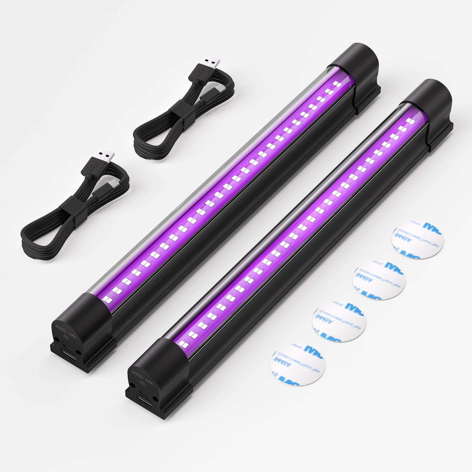 Bstrip Rechargeable Black Light, 2-Pack 11.8 Inch Battery Powered UV Blacklight Bar with 6000mAh Battery, 395-400nm Portable Magnetic Black Light for Glow Parties, Halloween, Body Paint, Pet Stain Detection