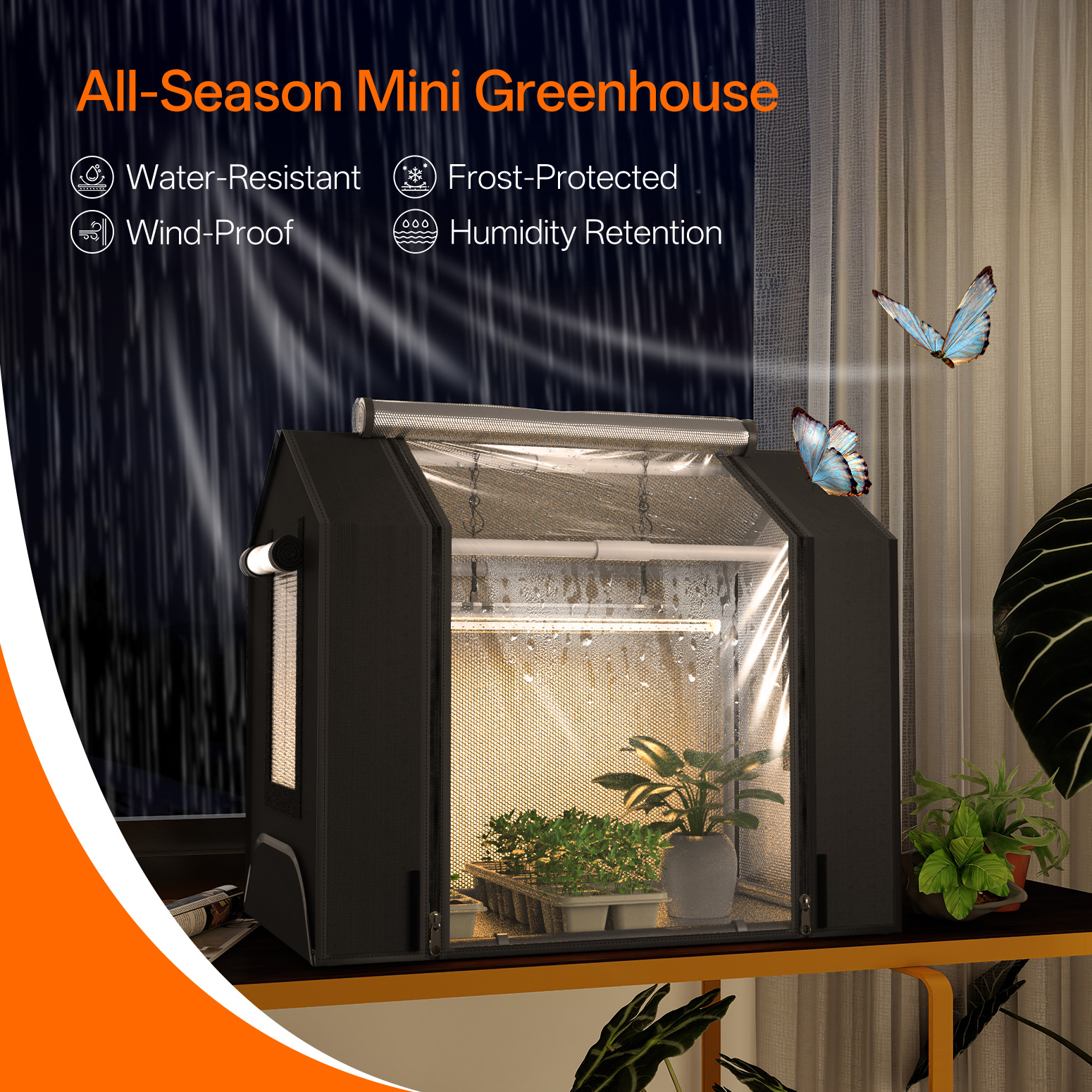 Bstrip Indoor Greenhouse with Grow Light, Mini Grow Tent with 18W Full Spectrum LED Light & Timer, Double-Layer Door Design with Oxford Fabric, Ventilation Windows for Seed Starting, 23.8"x15.7"x20.5"
