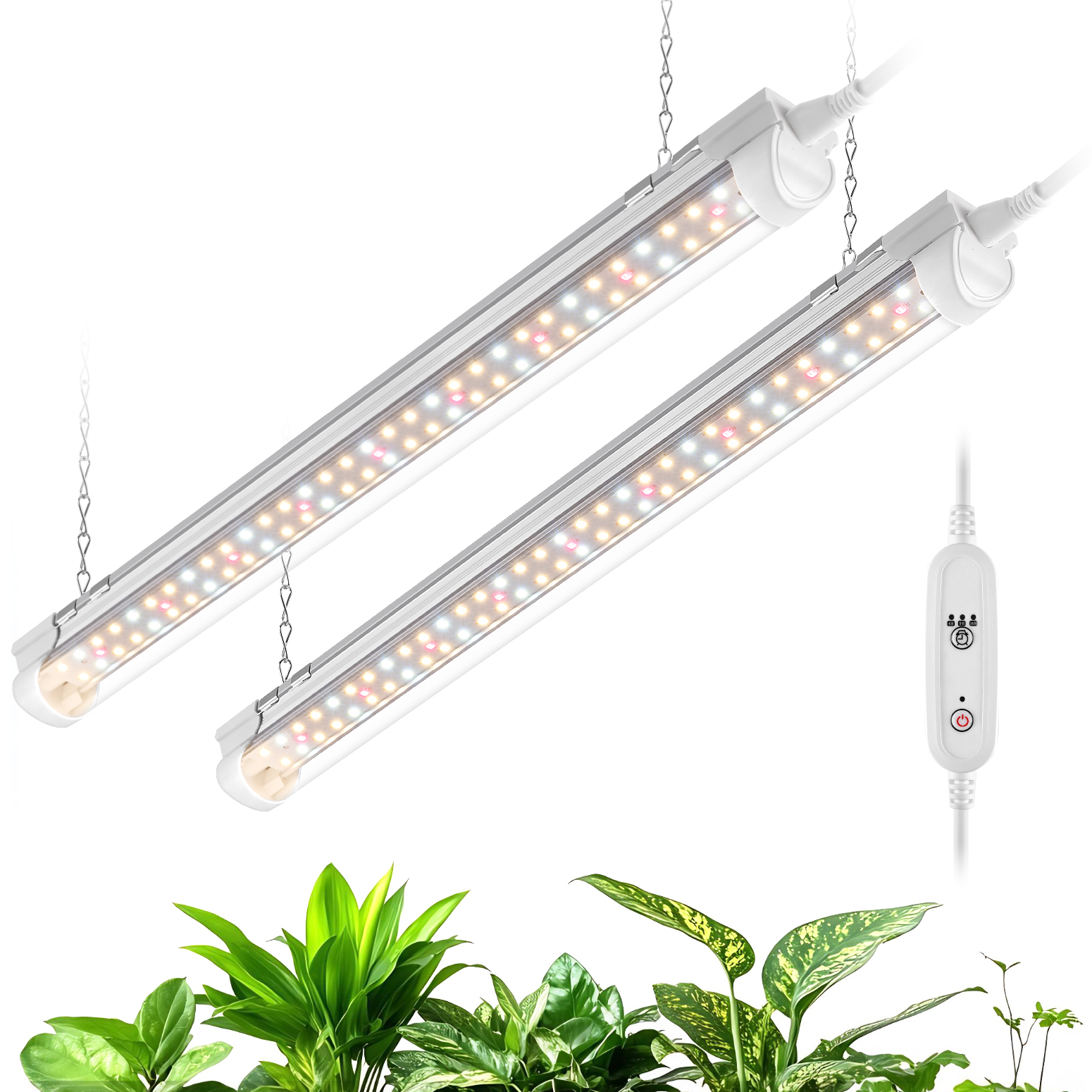 Bstrip T8 Grow Light 1.4FT, 18W Full Spectrum LED Plant Light with 660nm Red LEDs & Timer, High PPFD 314 μmol/m²/s Grow Lamp for Indoor Plants, Seed Starting, Greenhouse, 2-Pack
