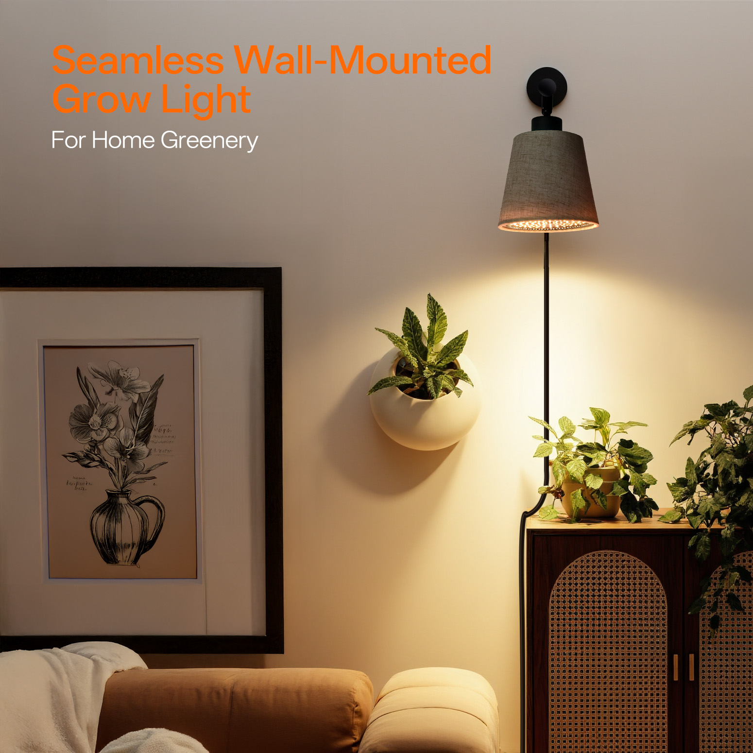 Bstrip 25W Hanging Grow Light for Indoor Plants, Full Spectrum Plant Light with 4/9/14H Timer, 3000K Decorative LED with Linen Shade, 9.8FT Cord, Wall/Ceiling Mount for Tall Plants, Flowers, Potted Trees