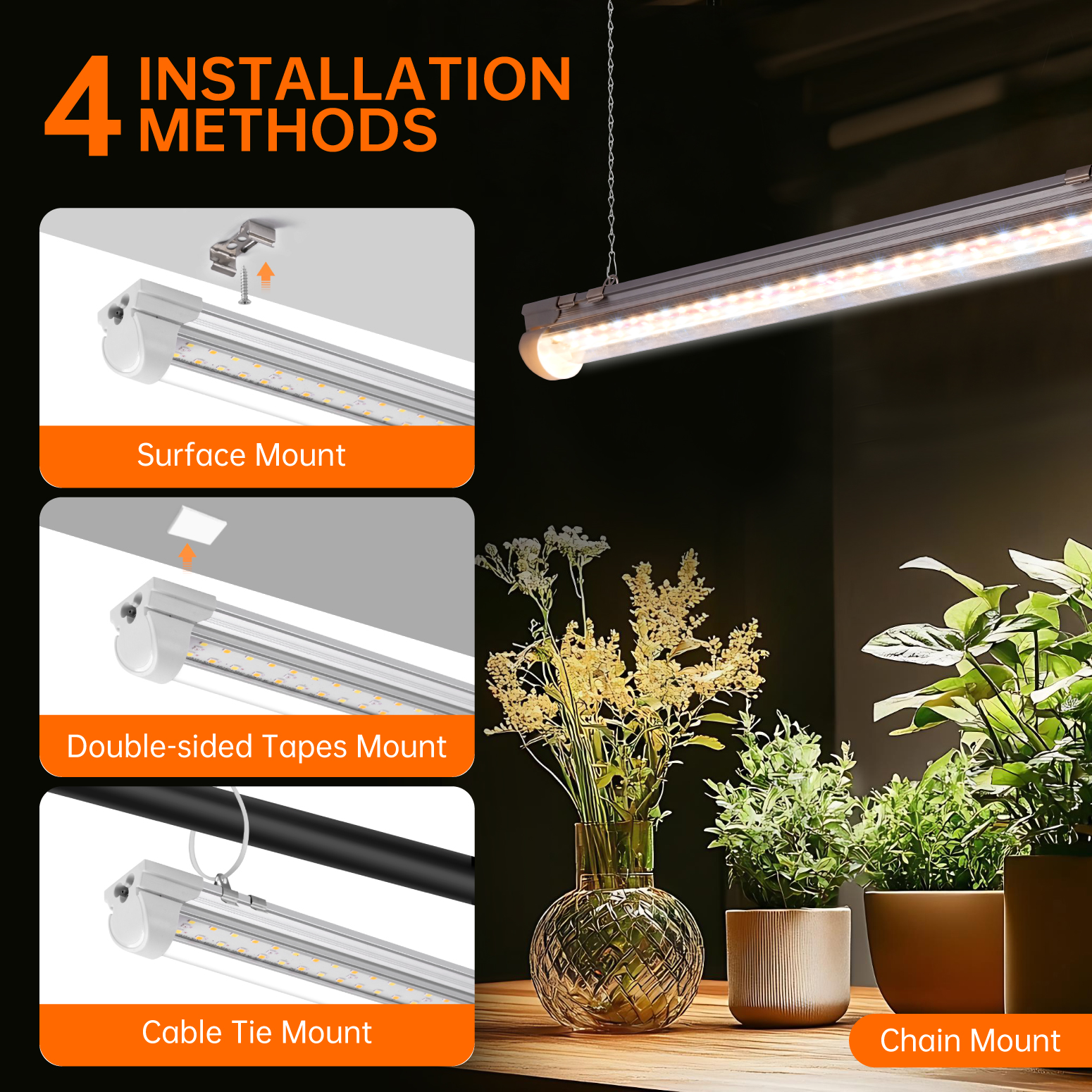 Bstrip T8 Grow Light 1.4FT, 18W Full Spectrum LED Plant Light with 660nm Red LEDs, Linkable Design up to 6 Lights, High PPFD 314 μmol/m²/s for Indoor Plants, Seed Starting, Greenhouse, 6-Pack
