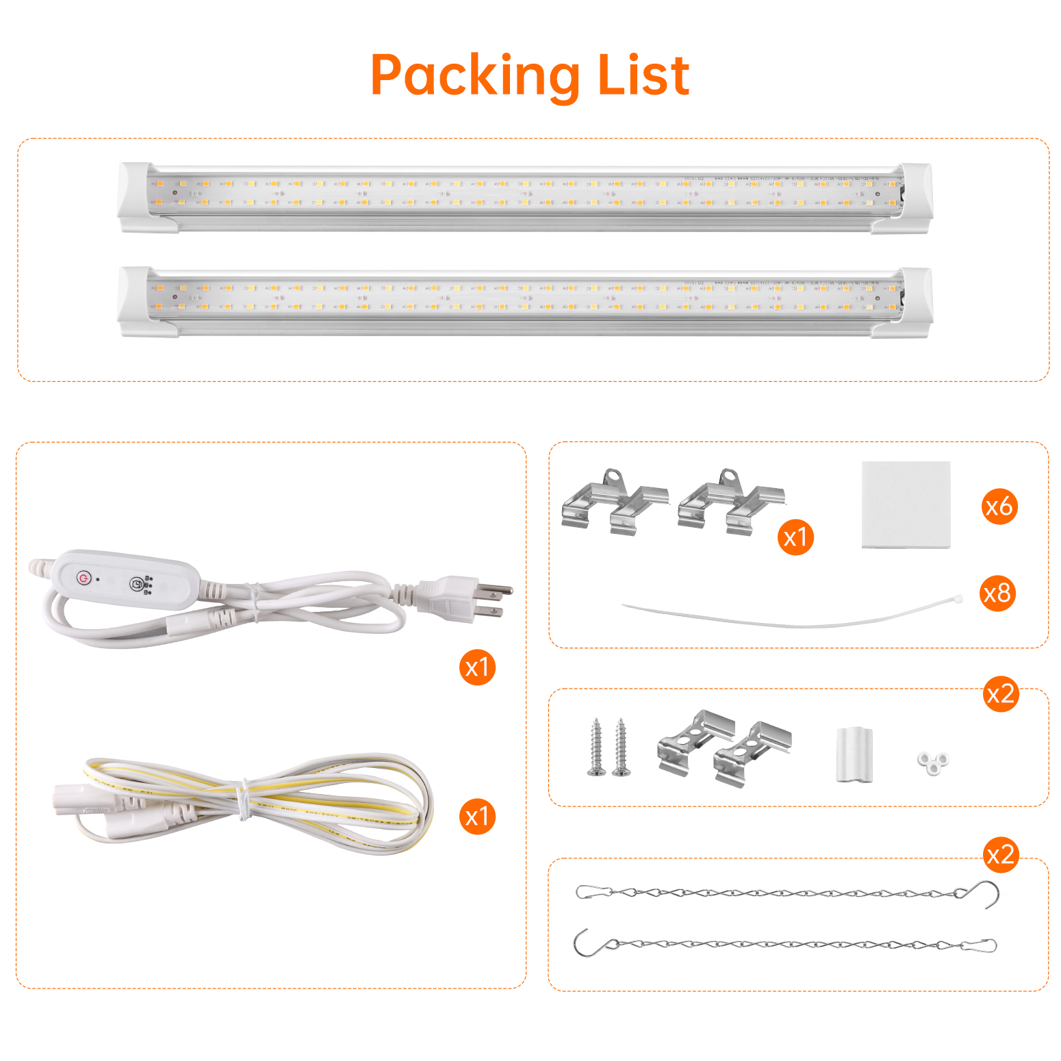 Bstrip T8 Grow Light 1.4FT, 18W Full Spectrum LED Plant Light with 660nm Red LEDs & Timer, High PPFD 314 μmol/m²/s Grow Lamp for Indoor Plants, Seed Starting, Greenhouse, 2-Pack