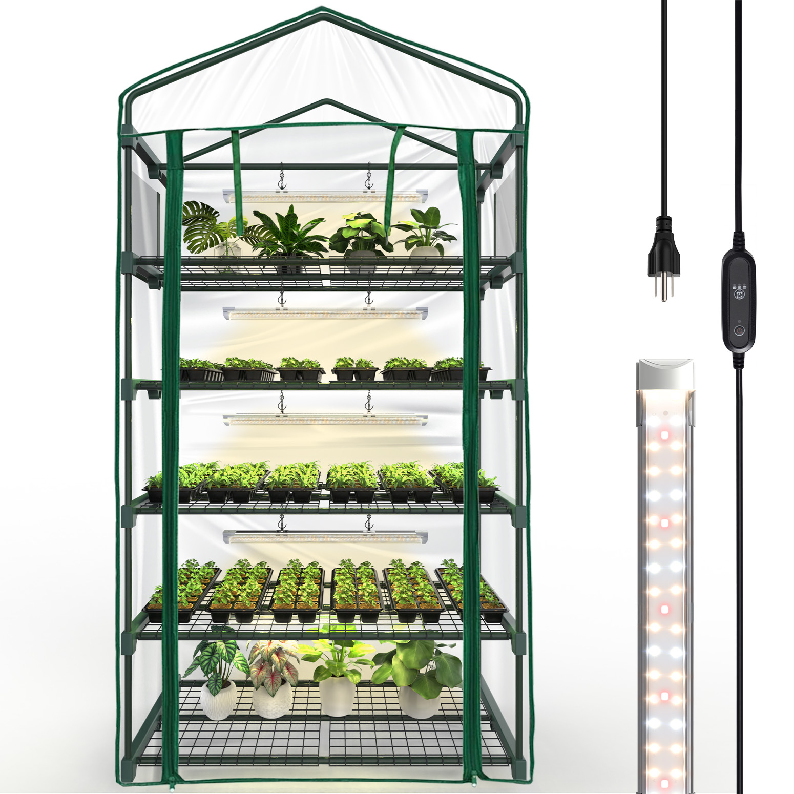 Bstrip 74.8" 5-Tier Indoor Greenhouse with Grow Lights, Large Grow Tent with Timer, PVC Cover and Ventilation System