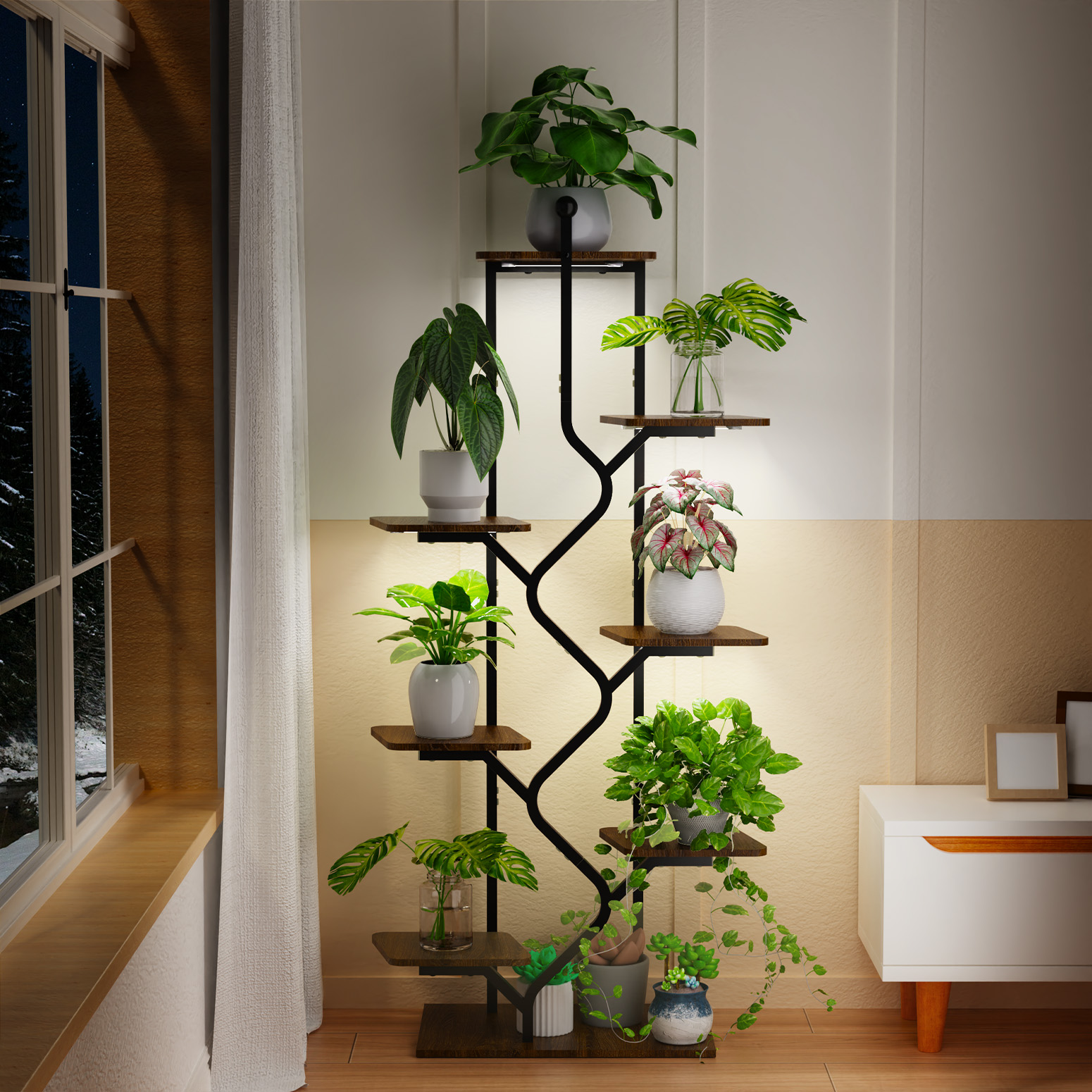Bstrip 57 Inch 8-Tier Plant Stand with Grow Light, Wave-S Design