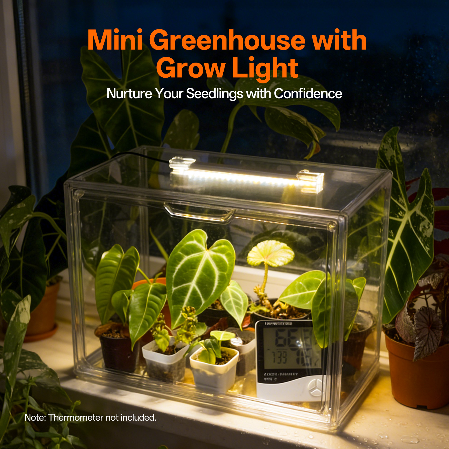 Bstrip Stackable Mini Greenhouse with Grow Light, Magnetic Humidity Control Display Case with LED Timer