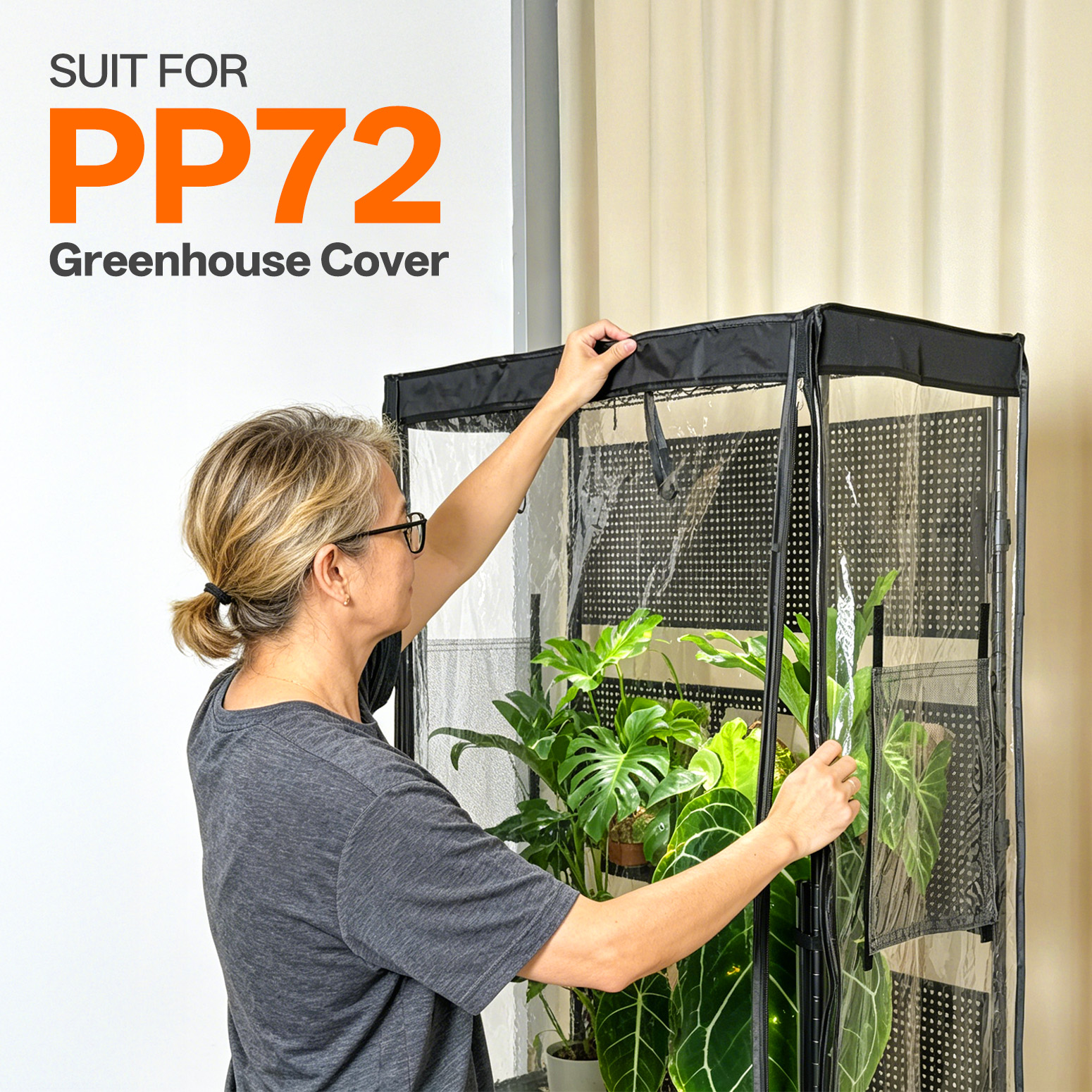 Bstrip PP72-ZP Greenhouse Replacement Cover with Base Tray, 30.7" x 14.5" x 57.8" Waterproof EVA Grow Tent for 29.5" x 13.7" x 59" Plant Shelf, Transparent Indoor Plant Cover with Roll-Up Door & Ventilation Windows