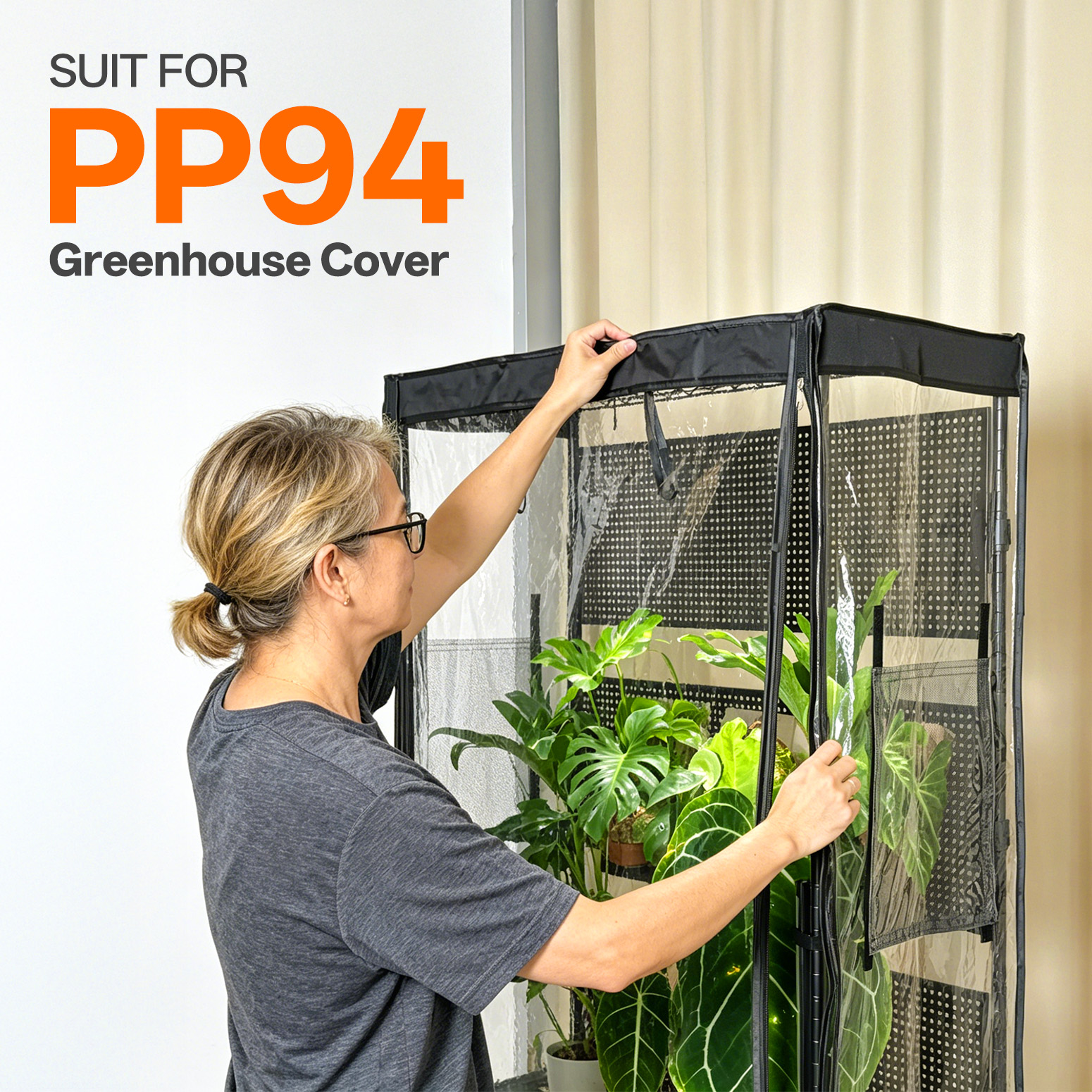 Bstrip PP94-ZP Greenhouse Replacement Cover with Base Tray, 36.6" x 14.5" x 69.7" Waterproof EVA Grow Tent for 35.4" x 13.7" x 70.9" Plant Shelf, Transparent Indoor Plant Cover with Roll-Up Door & Ventilation Windows