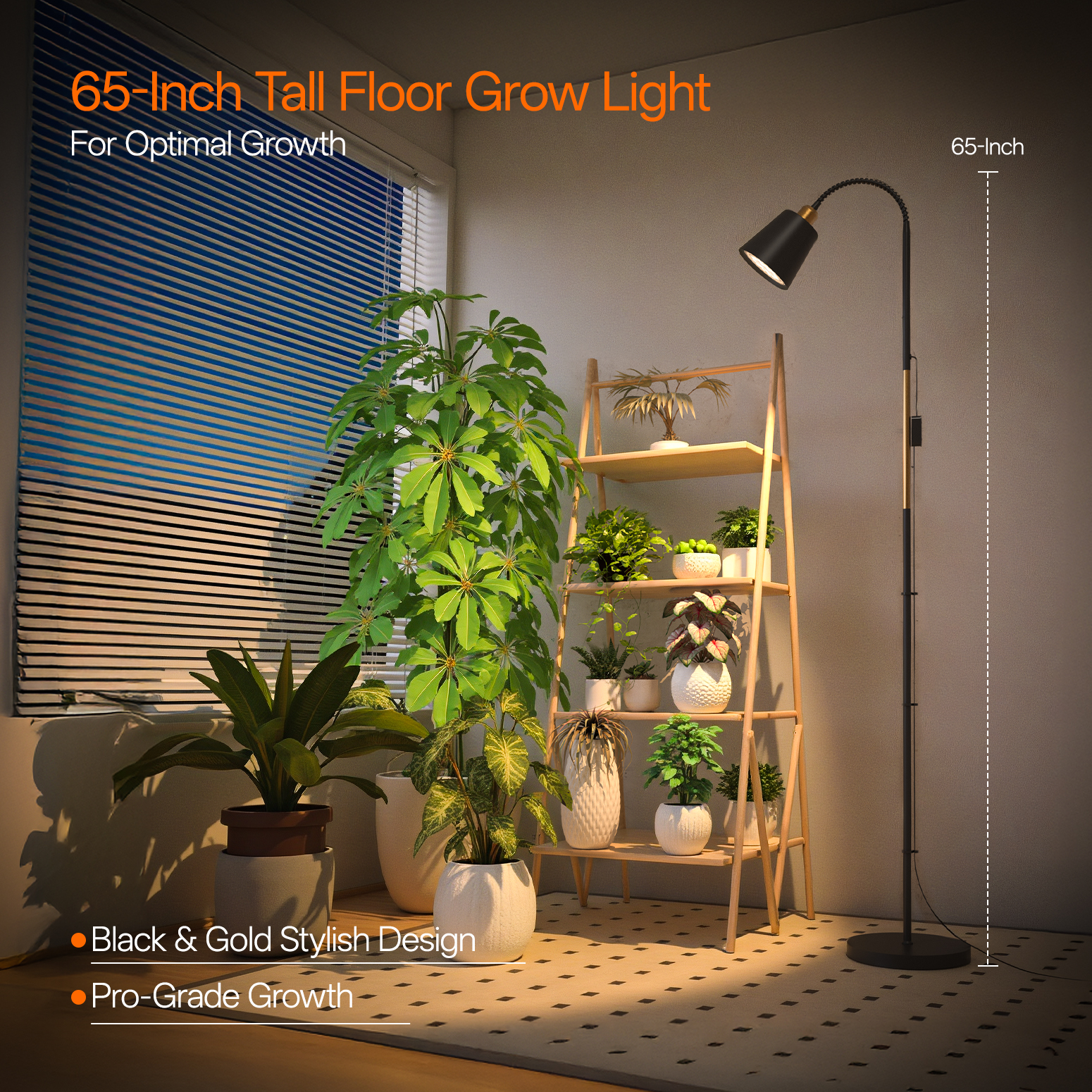Bstrip Floor Grow Light for Indoor Plants, 65" Tall Standing Plant Light with Flexible Gooseneck, 18W Full Spectrum LED Grow Lamp with Smart Timer, Optical Lens Design for Home Gardening