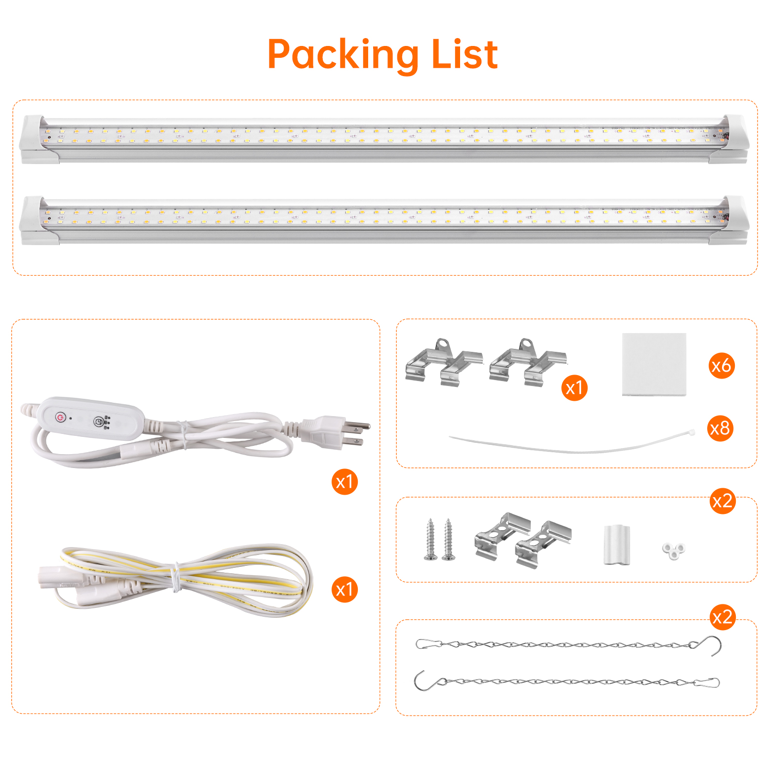 Bstrip T8 Grow Light 2FT, 24W Full Spectrum LED Plant Light with 660nm Red LEDs & Timer, High PPFD 343.7 μmol/m²/s Grow Lamp for Indoor Plants, Seed Starting, Greenhouse, 2-Pack
