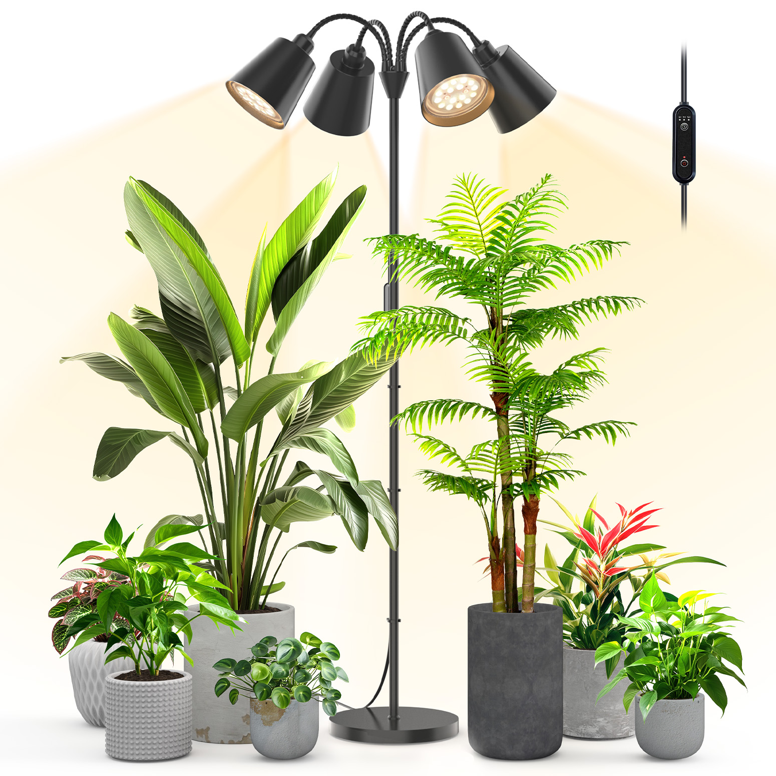 Bstrip 4-Head Floor Grow Light for Indoor Plants, 59" Tall Standing Plant Light with Flexible Goosenecks, 18W Full Spectrum LED Grow Lamp with Smart Timer, 3800K Non-Dimmable Bulbs for Home Gardening