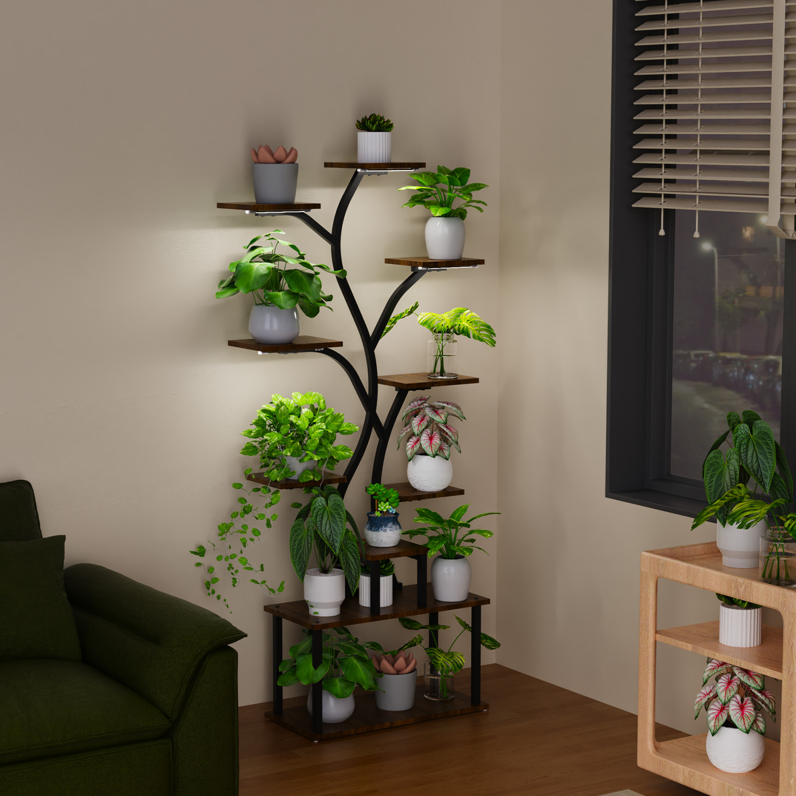 Bstrip 63 Inch 10-Tier Plant Stand with Grow Light, Tree Shaped Design Indoor Plant Shelf for Home Corner and Patio