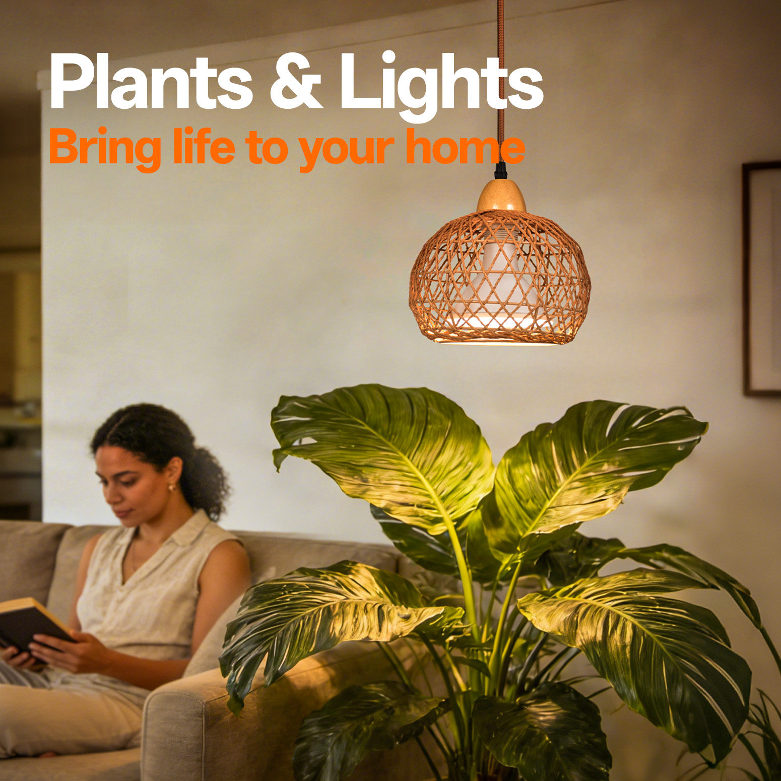 Bstrip 18W Full Spectrum Hanging Grow Light with Timer & Rattan Shade for Indoor Plants