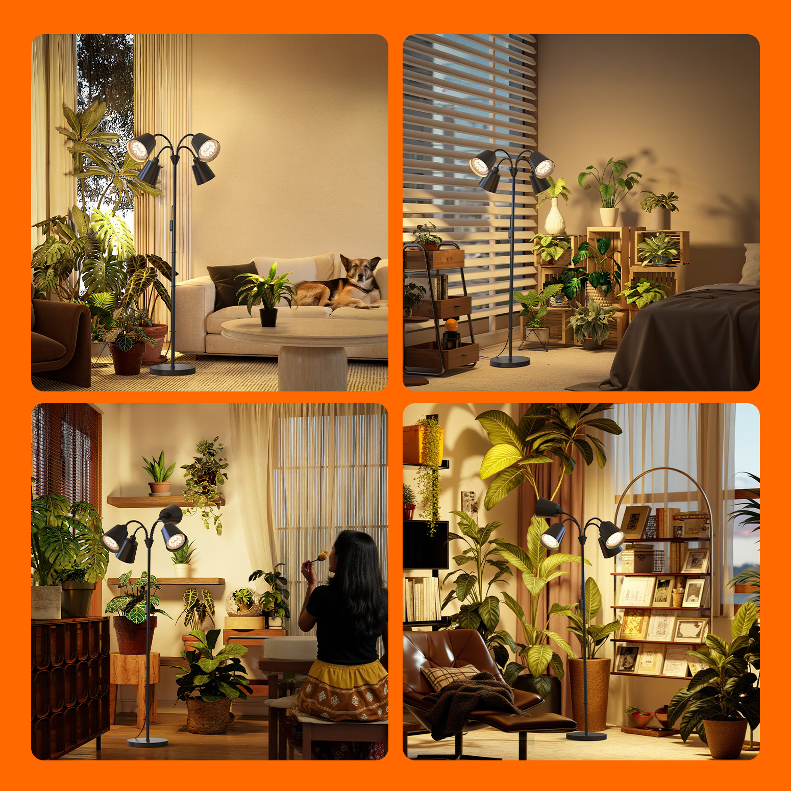 Bstrip 4-Head Floor Grow Light for Indoor Plants, 59" Tall Standing Plant Light with Flexible Goosenecks, 18W Full Spectrum LED Grow Lamp with Smart Timer, 3800K Non-Dimmable Bulbs for Home Gardening