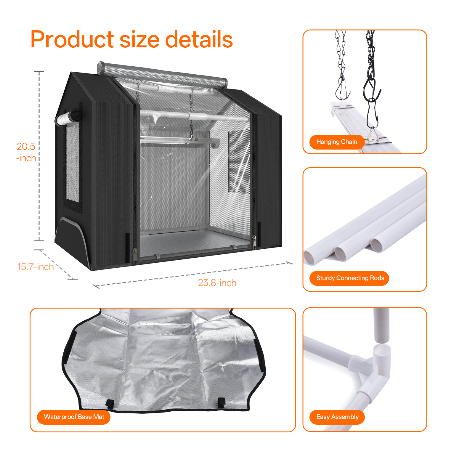 Bstrip Indoor Greenhouse with Grow Light, Mini Grow Tent with 18W Full Spectrum LED Light & Timer, Double-Layer Door Design with Oxford Fabric, Ventilation Windows for Seed Starting, 23.8"x15.7"x20.5"