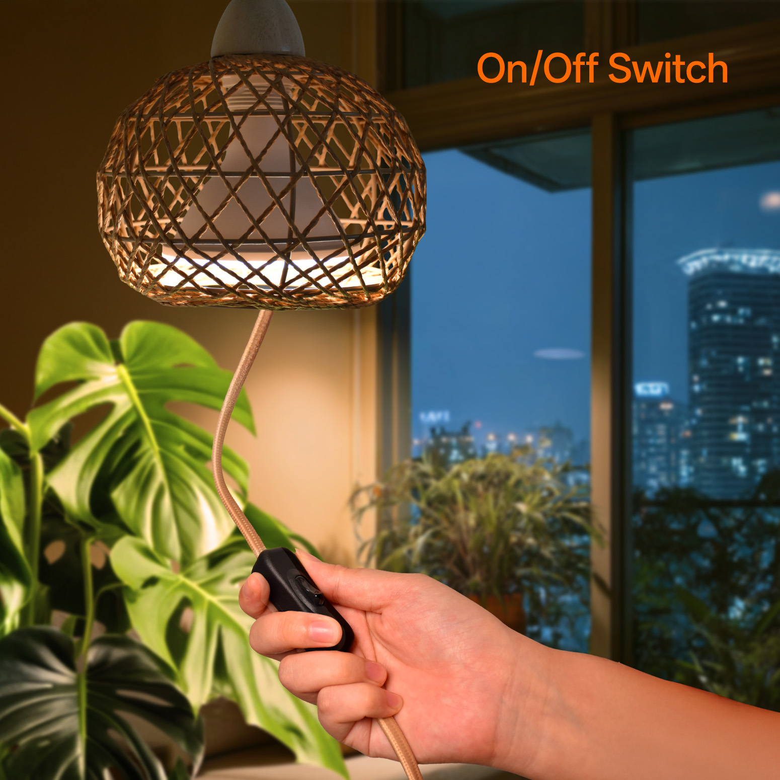 Bstrip 18W Rattan Hanging Grow Light for Indoor Plants, Full Spectrum Wall Mounted Plant Light with Wood Bracket, 9.8FT Cord, 547 PPFD Decorative Lighting for Tall Plants, Flowers, Home Decor