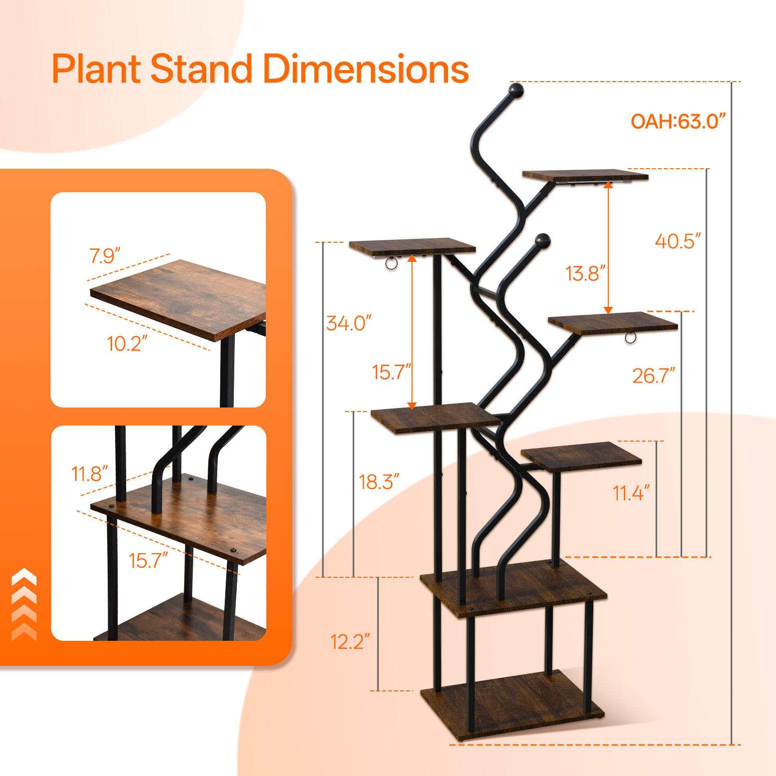 Bstrip 63 Inch 7-Tier Plant Stand with Grow Light, S-Shaped Corner Shelf with Hanging Hooks for Living Room & Patio