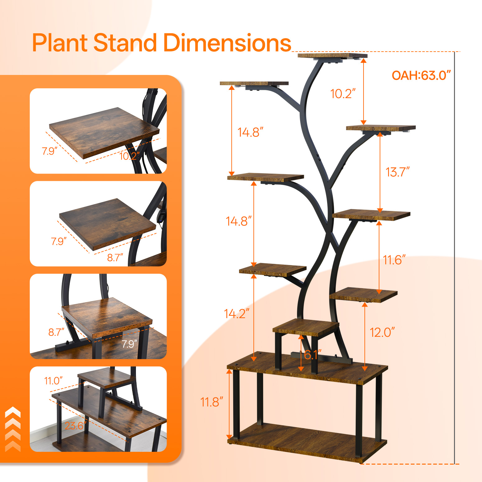 Bstrip 63 Inch 10-Tier Plant Stand with Grow Light, Tree Shaped Design Indoor Plant Shelf for Home Corner and Patio
