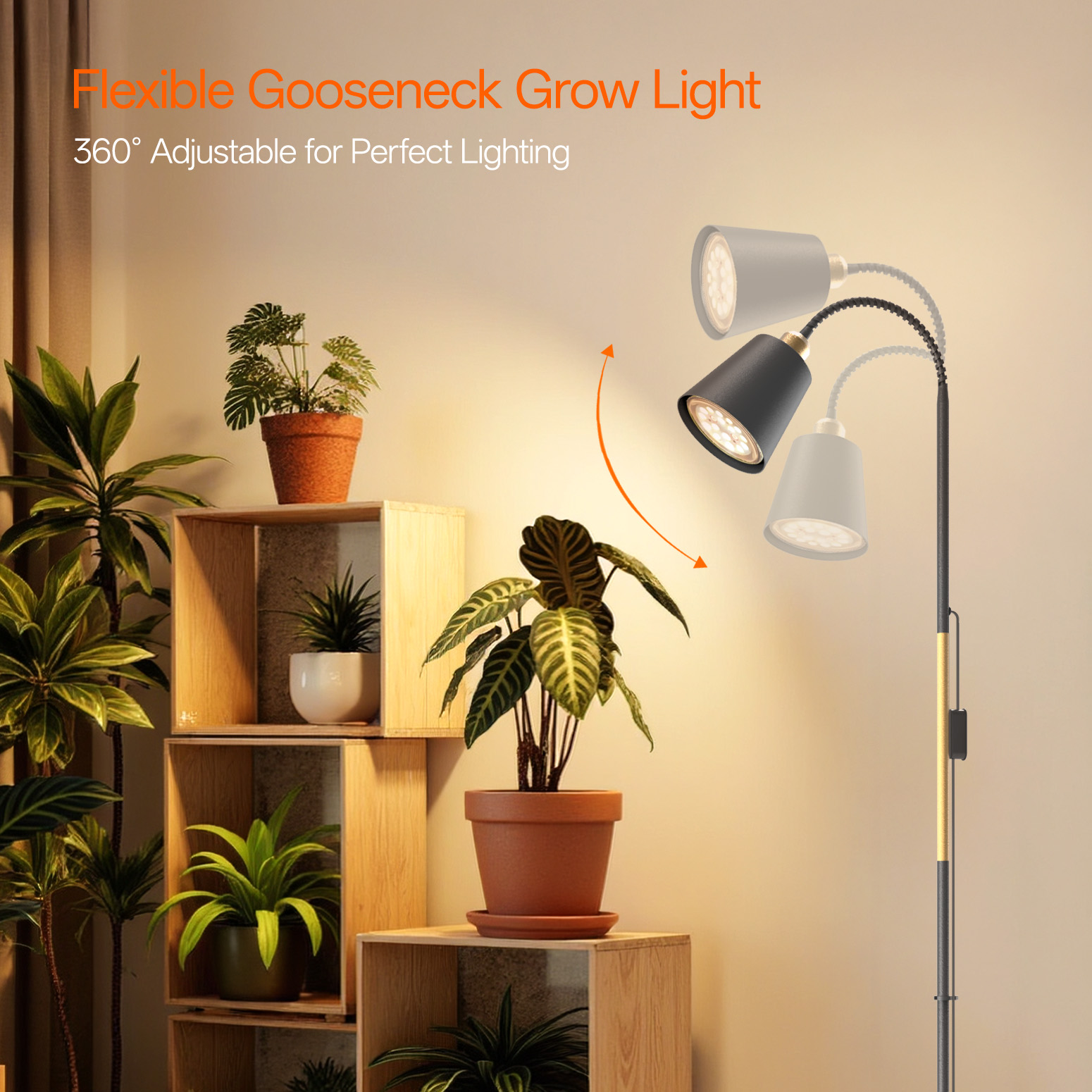 Bstrip Floor Grow Light for Indoor Plants, 65" Tall Standing Plant Light with Flexible Gooseneck, 18W Full Spectrum LED Grow Lamp with Smart Timer, Optical Lens Design for Home Gardening