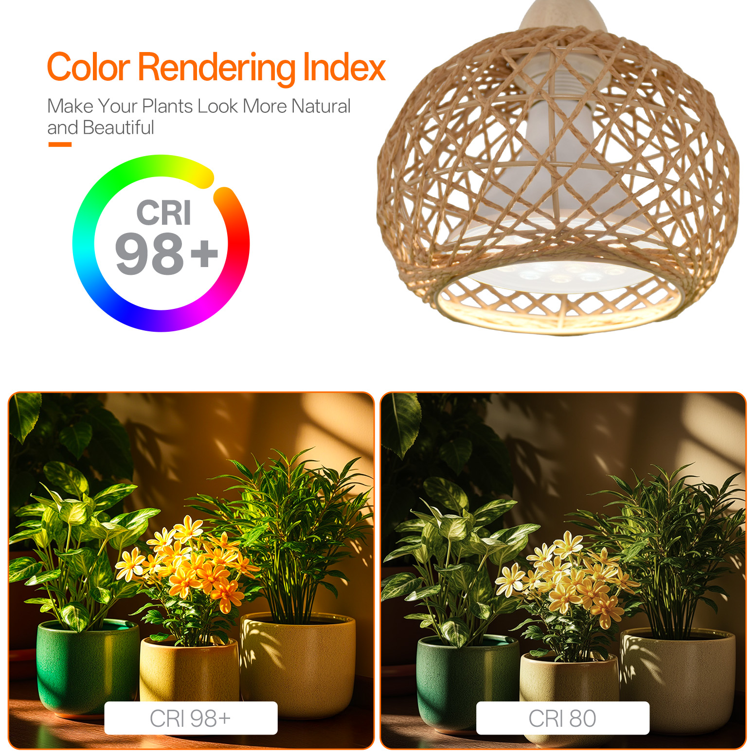 Bstrip 18W Rattan Hanging Grow Light for Indoor Plants, Full Spectrum Wall Mounted Plant Light with Wood Bracket, 9.8FT Cord, 547 PPFD Decorative Lighting for Tall Plants, Flowers, Home Decor