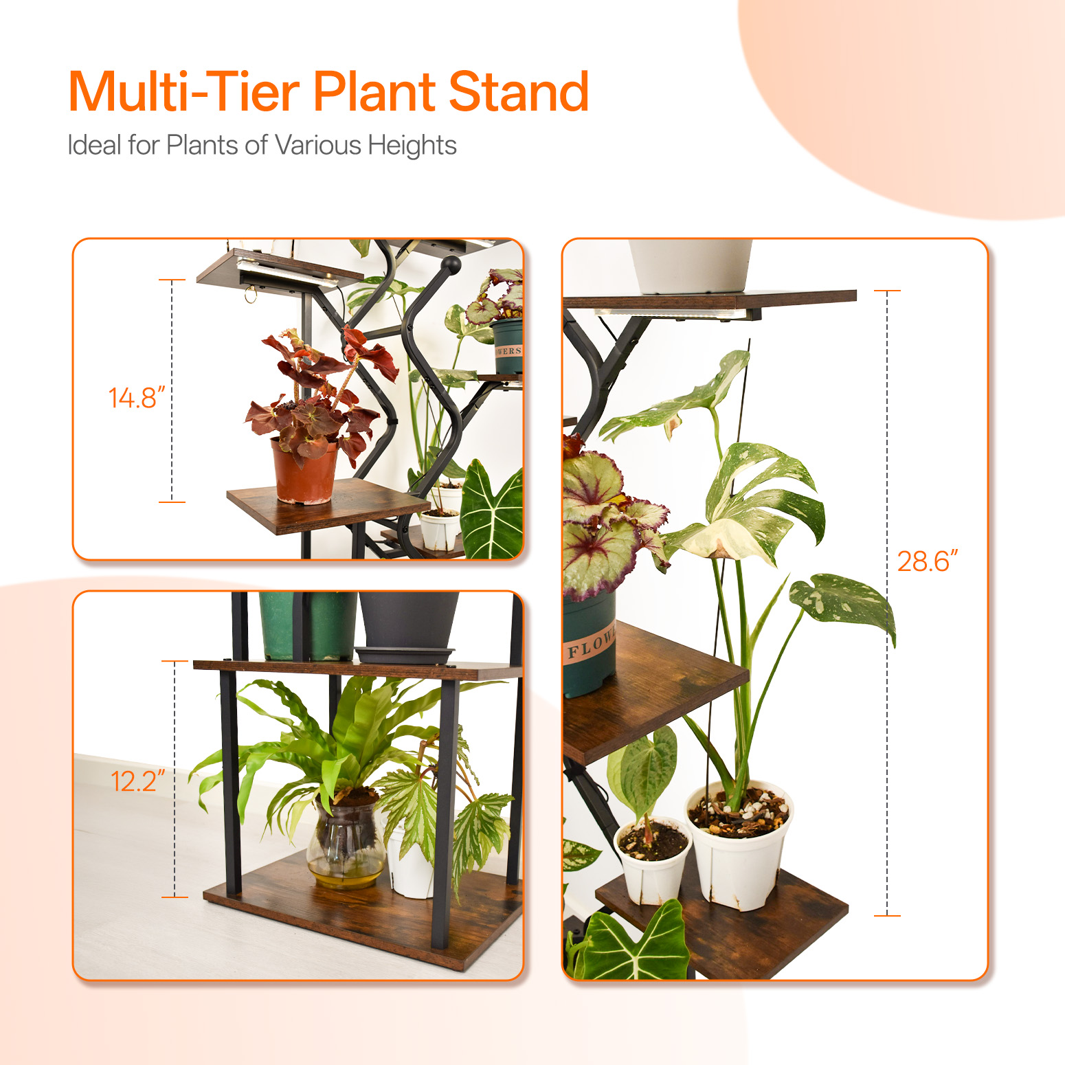 Bstrip 63 Inch 7-Tier Plant Stand with Grow Light, S-Shaped Corner Shelf with Hanging Hooks for Living Room & Patio