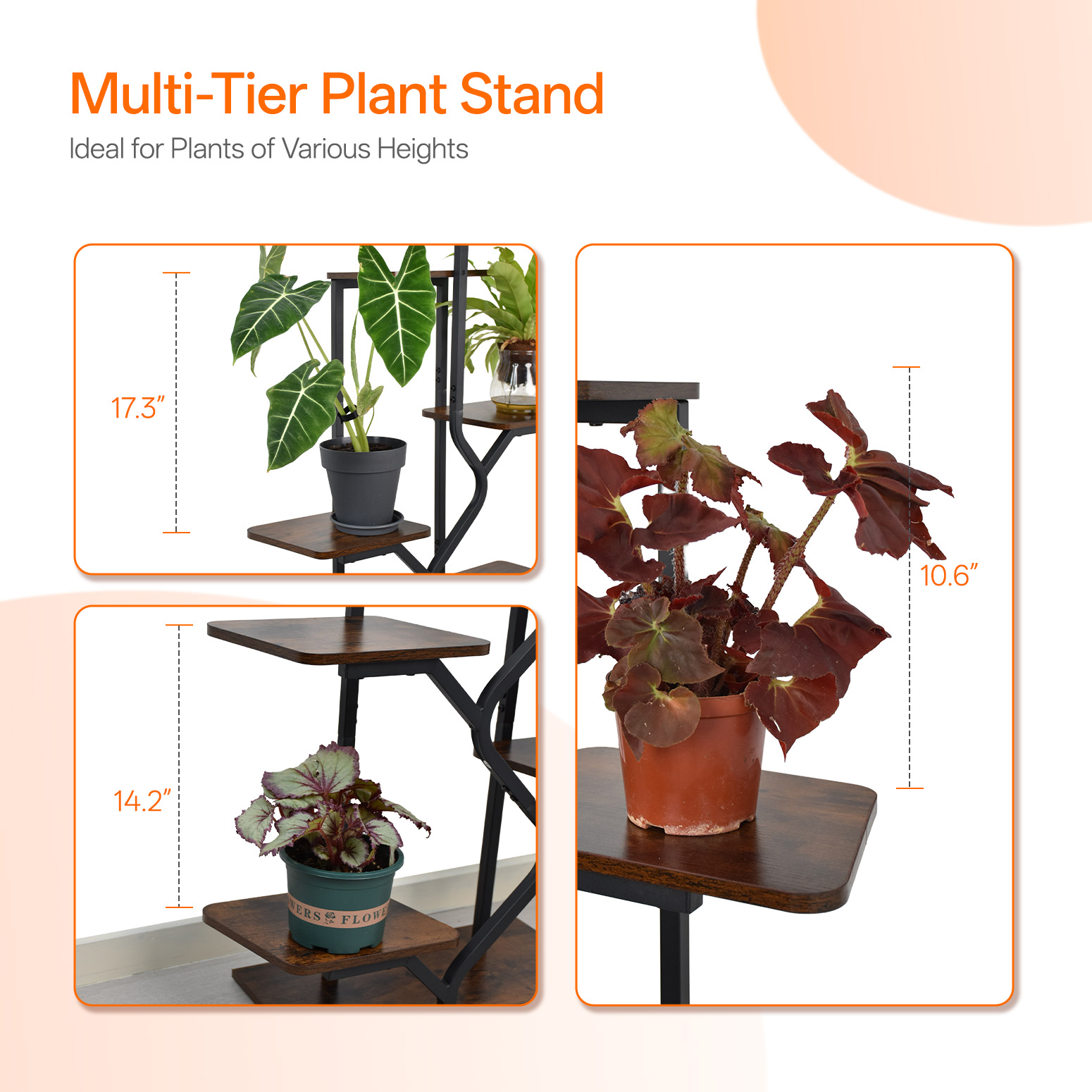 Bstrip 57 Inch 8-Tier Plant Stand with Grow Light, Wave-S Design Indoor Plant Shelf with Rust-Resistant Frame and Waterproof MDF