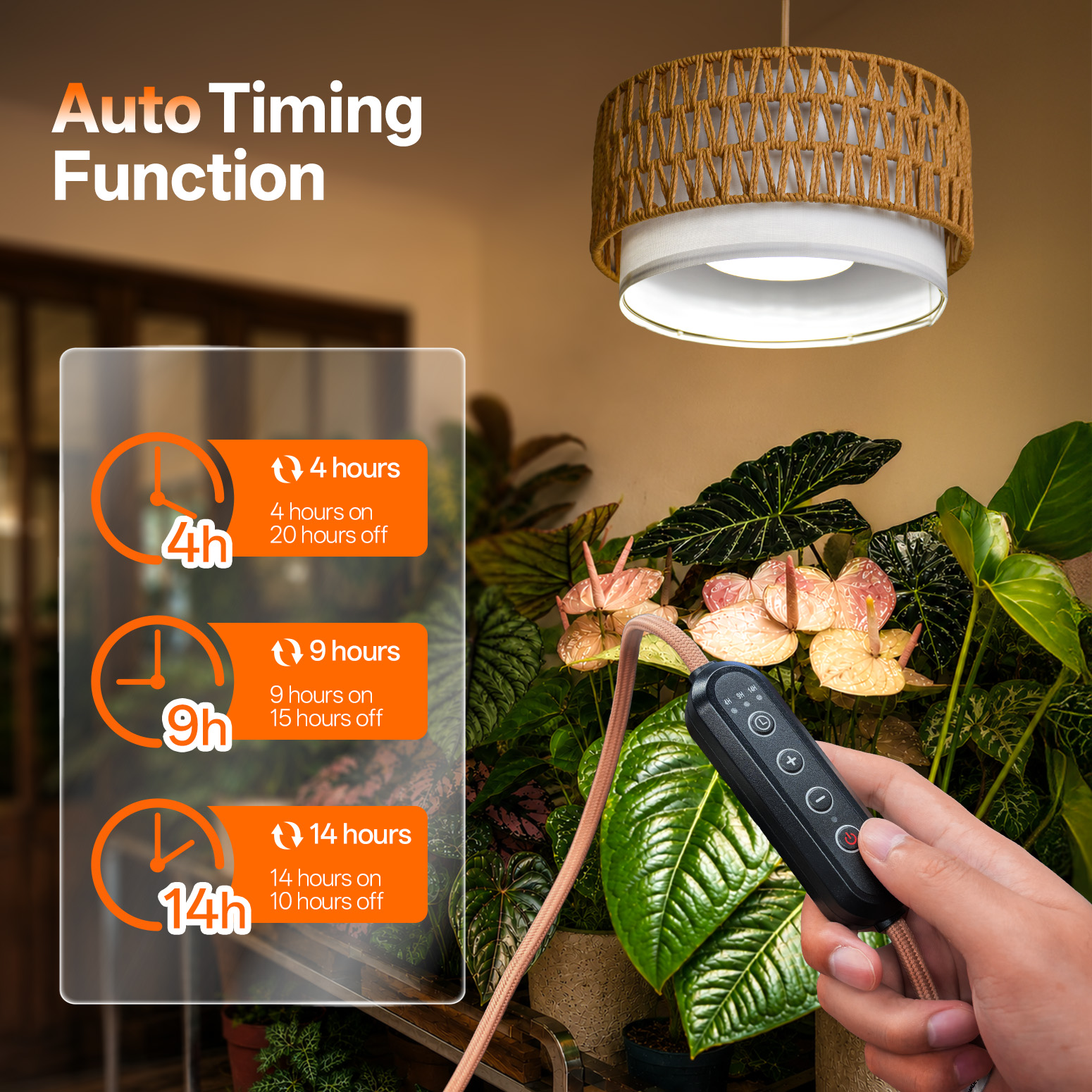 Bstrip H71 Boho Pendant Grow Light – Dimmable 18W Full Spectrum Lamp with Timer & Linen Shade for Indoor Plants