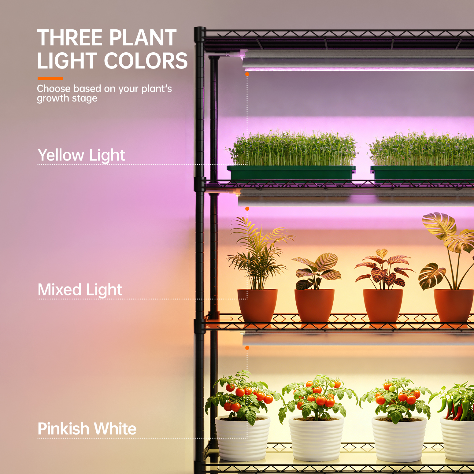 Plant Shelf with Grow Lights, 5 Tier Large Tall Plant Stand with 3FT T   Bstrip