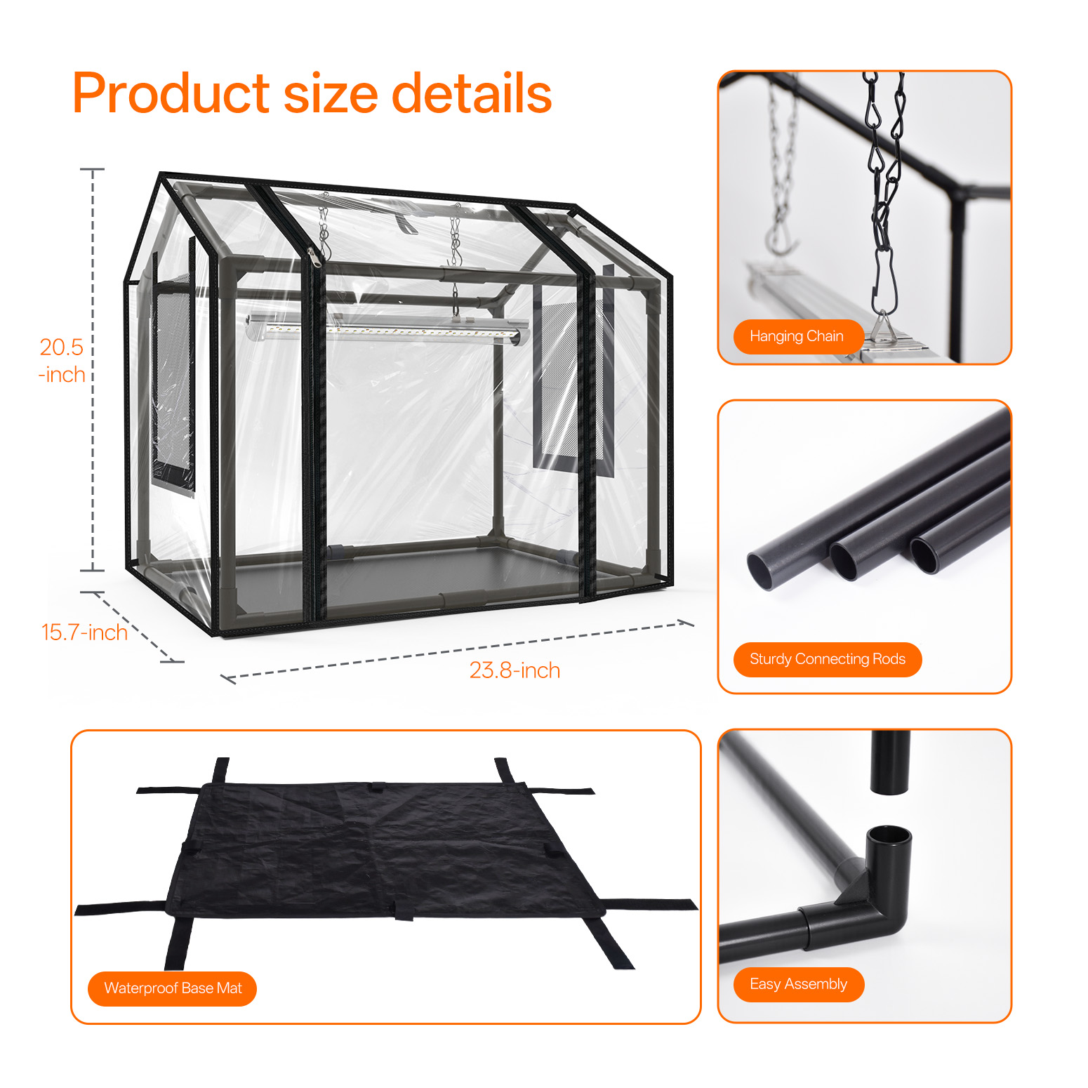 Bstrip Indoor Greenhouse with Grow Light, 23.8"x15.7"x20.5" Mini Grow Tent with 18W Full Spectrum LED Light & Timer, PE Base Mat & Ventilation Windows for Seed Starting, All-Season Indoor Gardening