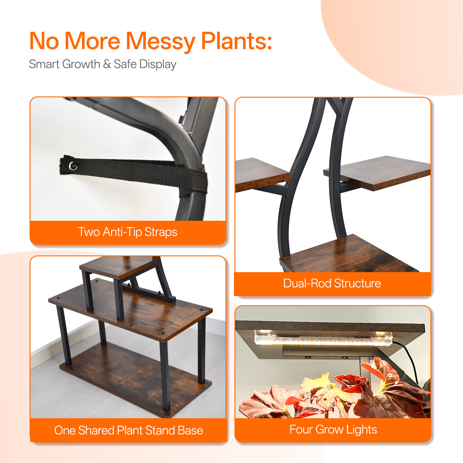 Bstrip 63 Inch 10-Tier Plant Stand with Grow Light, Tree Shaped Design Indoor Plant Shelf for Home Corner and Patio