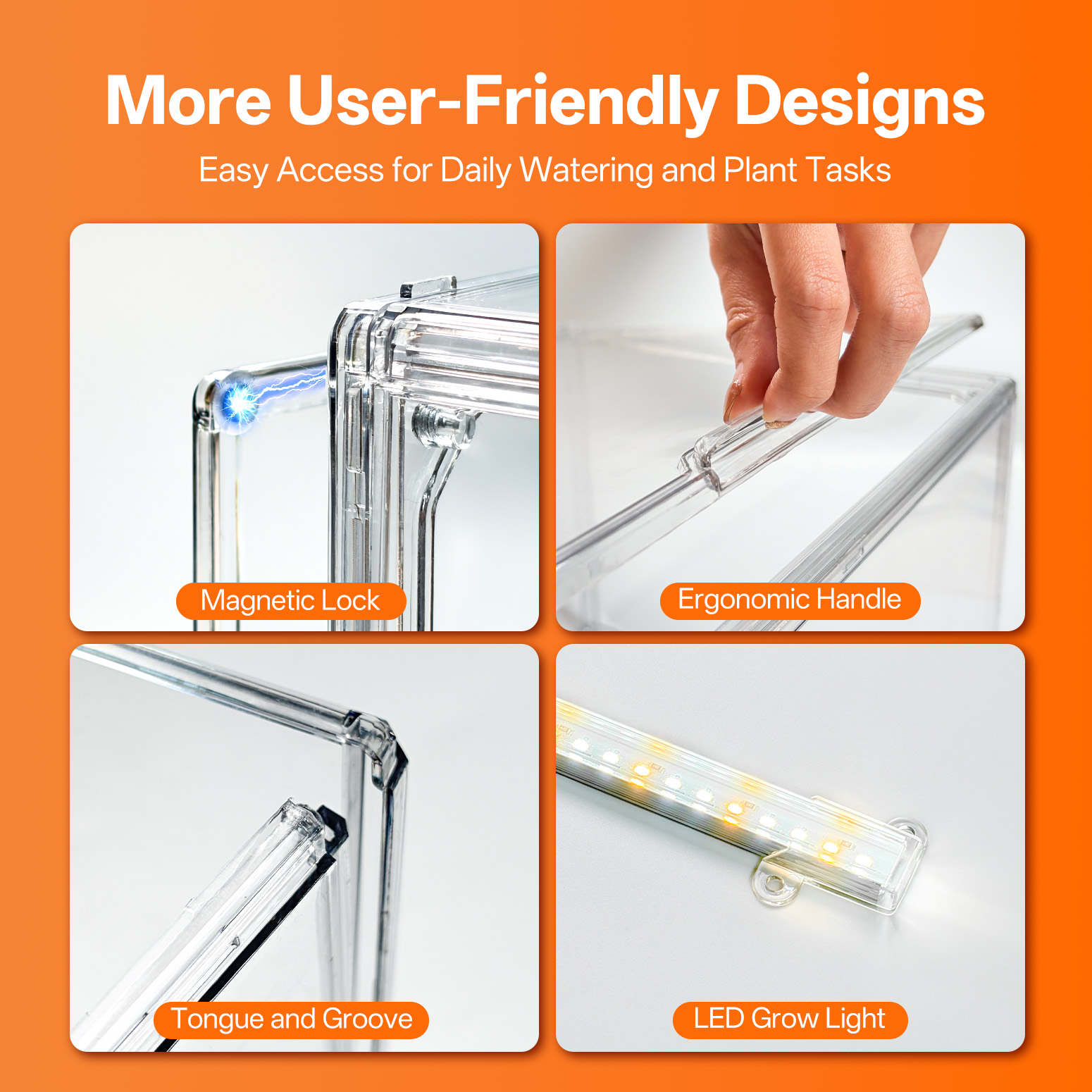 Bstrip Stackable Mini Greenhouse with Grow Light, Magnetic Humidity Control Display Case with LED Timer
