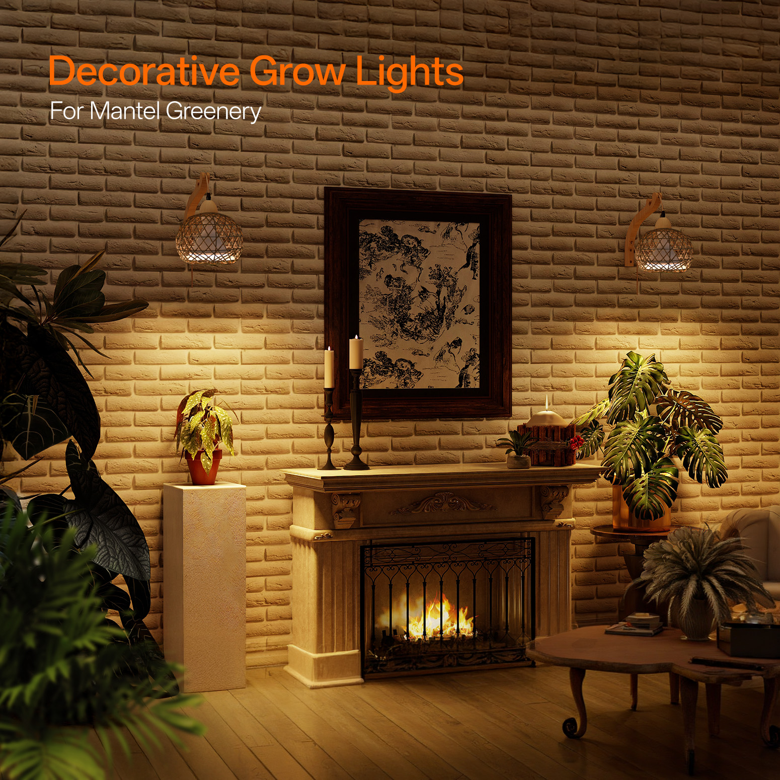 Bstrip 18W Rattan Hanging Grow Light for Indoor Plants, Full Spectrum Wall Mounted Plant Light with Wood Bracket, 9.8FT Cord, 547 PPFD Decorative Lighting for Tall Plants, Flowers, Home Decor