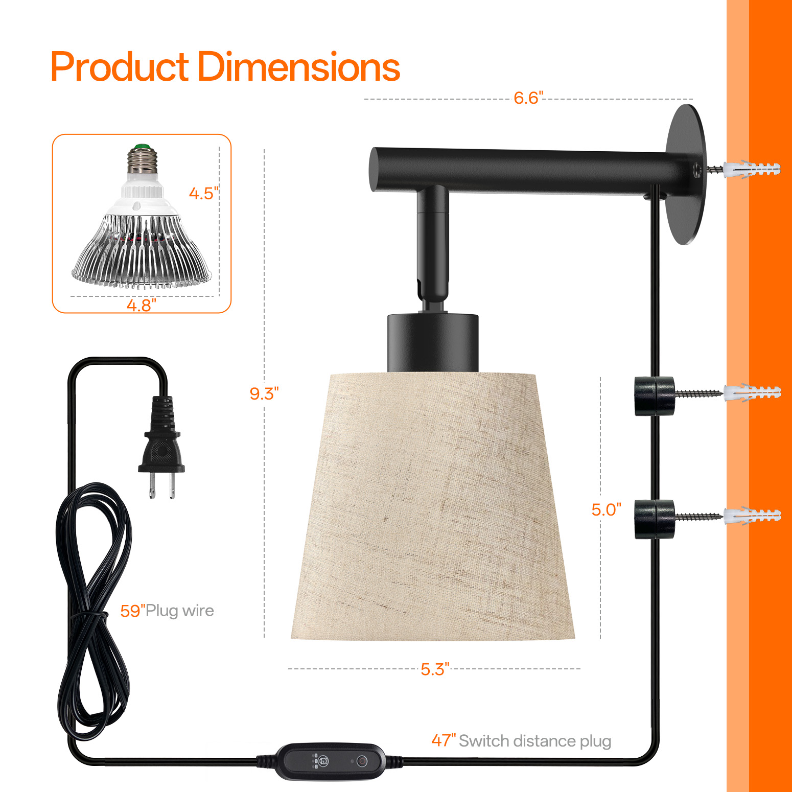 Bstrip 25W Hanging Grow Light for Indoor Plants, Full Spectrum Plant Light with 4/9/14H Timer, 3000K Decorative LED with Linen Shade, 9.8FT Cord, Wall/Ceiling Mount for Tall Plants, Flowers, Potted Trees