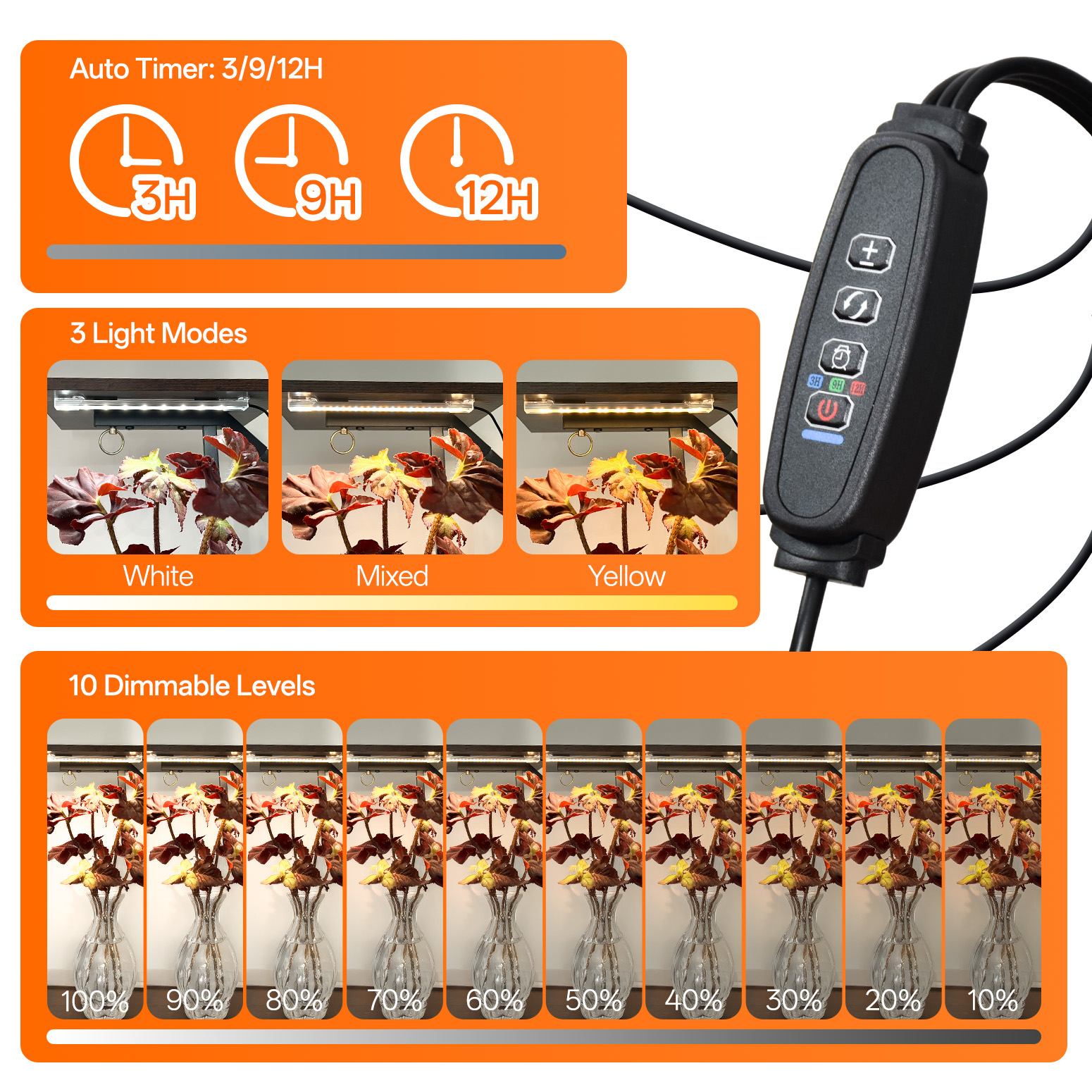 Bstrip 63 Inch 7-Tier Plant Stand with Grow Light, S-Shaped Corner Shelf with Hanging Hooks for Living Room & Patio